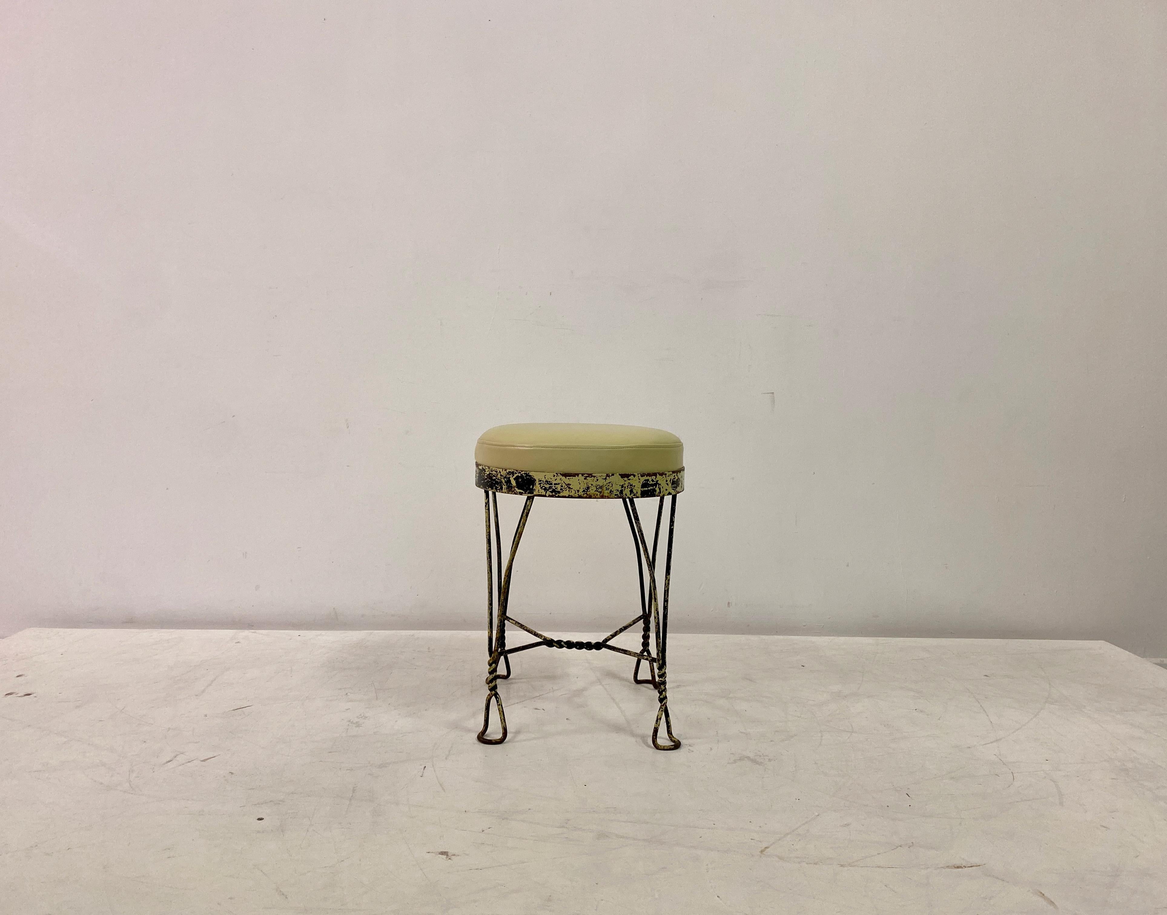 Dressing table stool

Wrought iron

New leather upholstery

Mid to late 20th Century