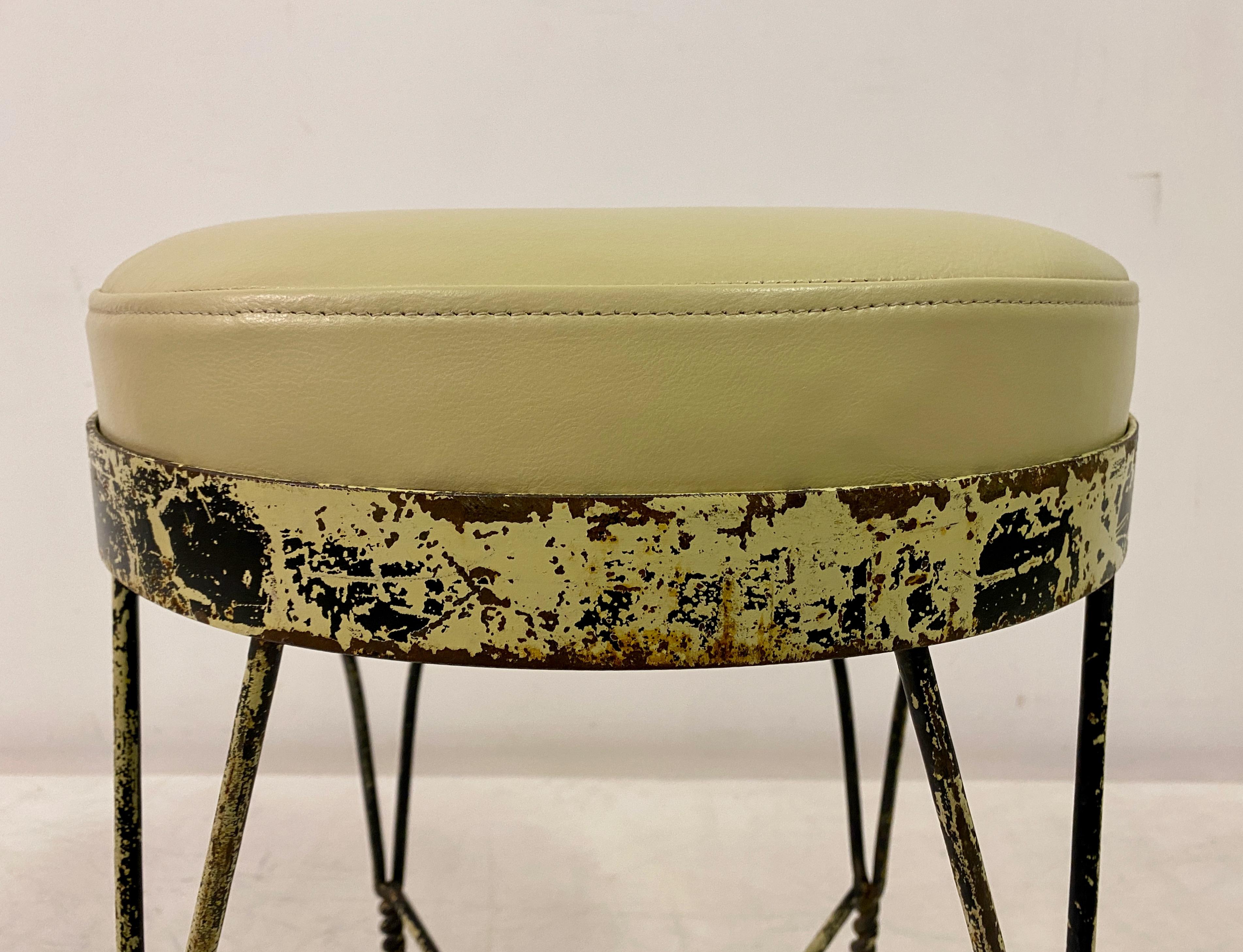 20th Century Wrought Iron And Leather Stool For Sale