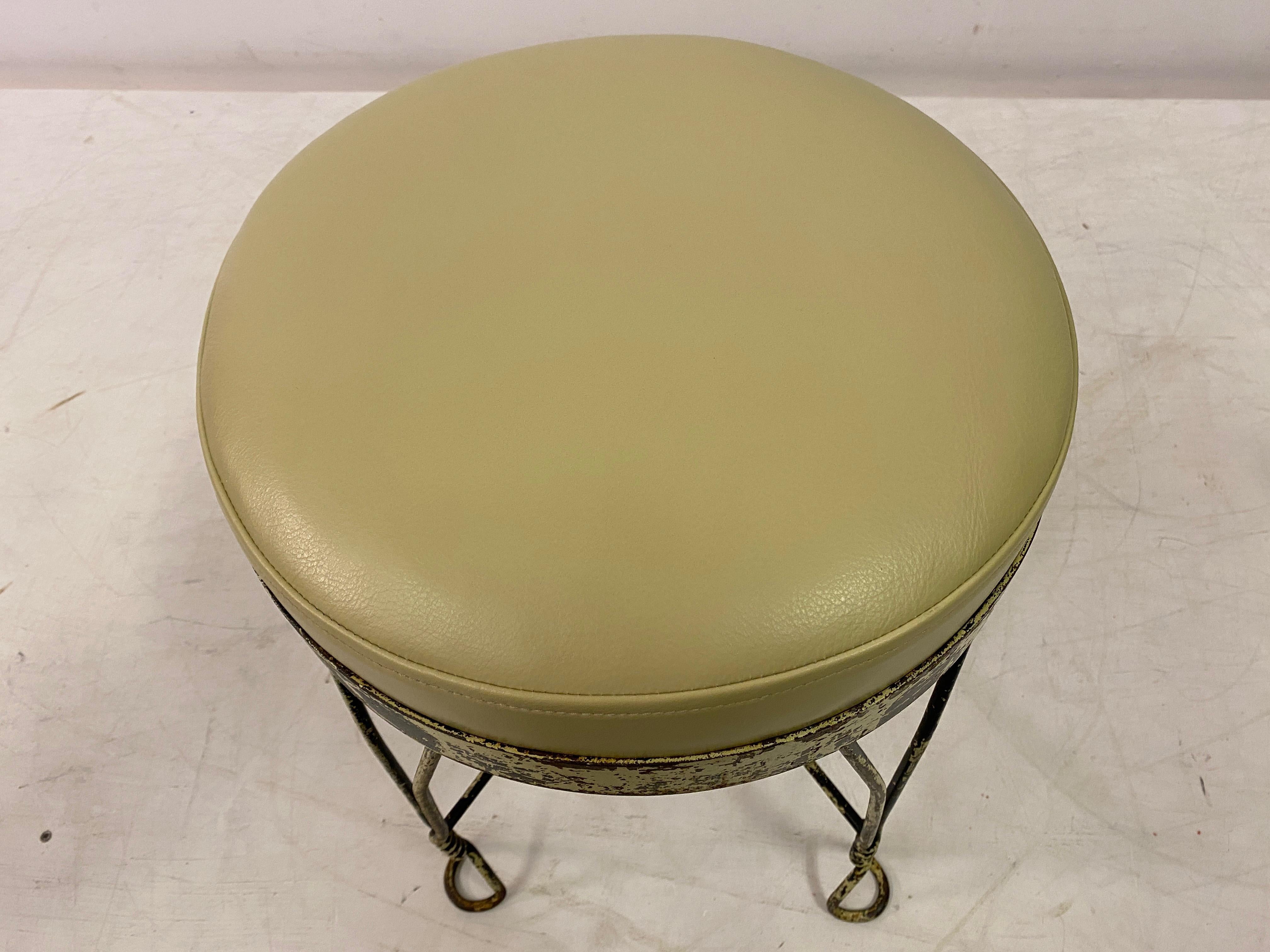 Wrought Iron And Leather Stool For Sale 1