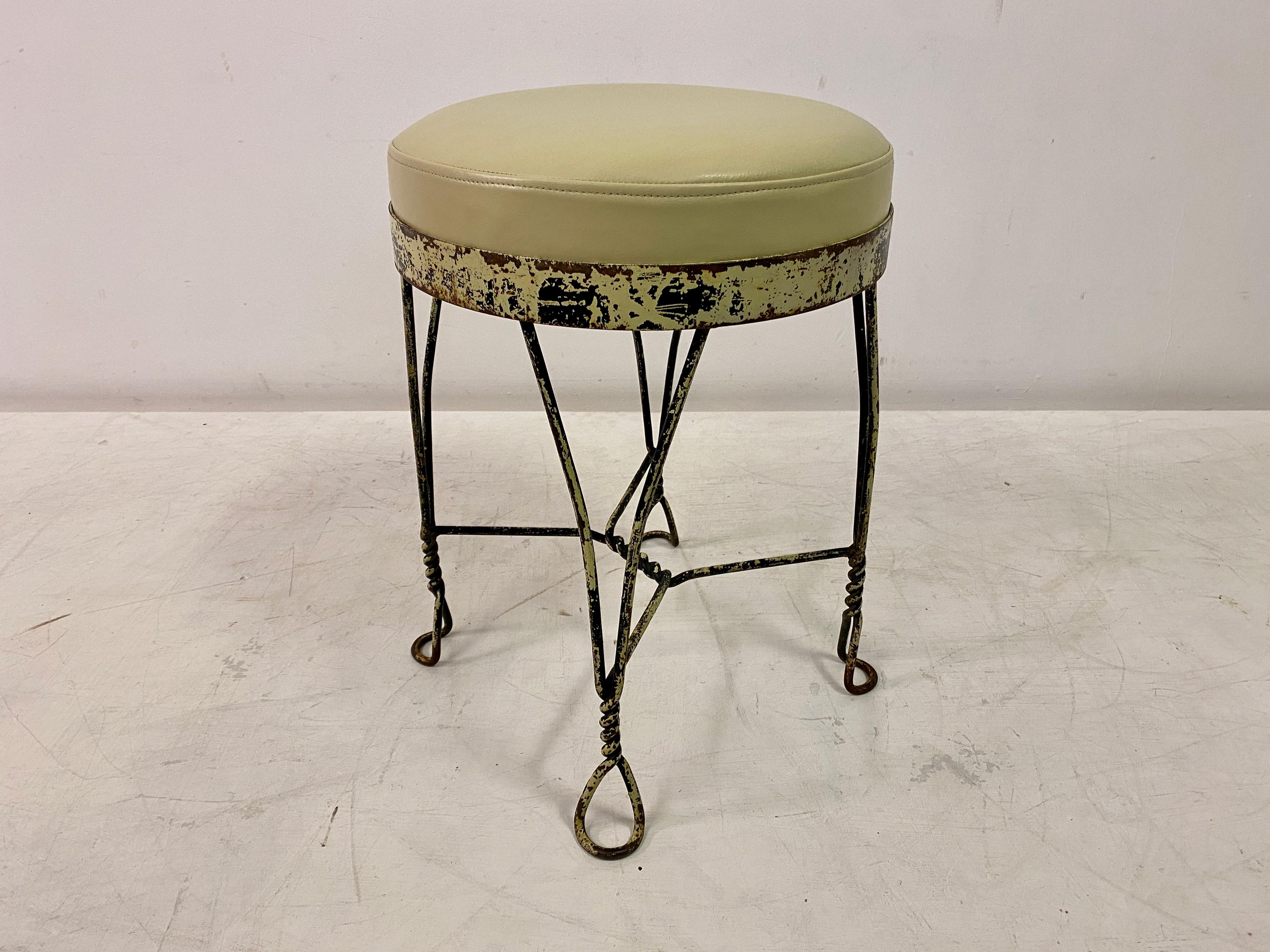 Wrought Iron And Leather Stool For Sale 2