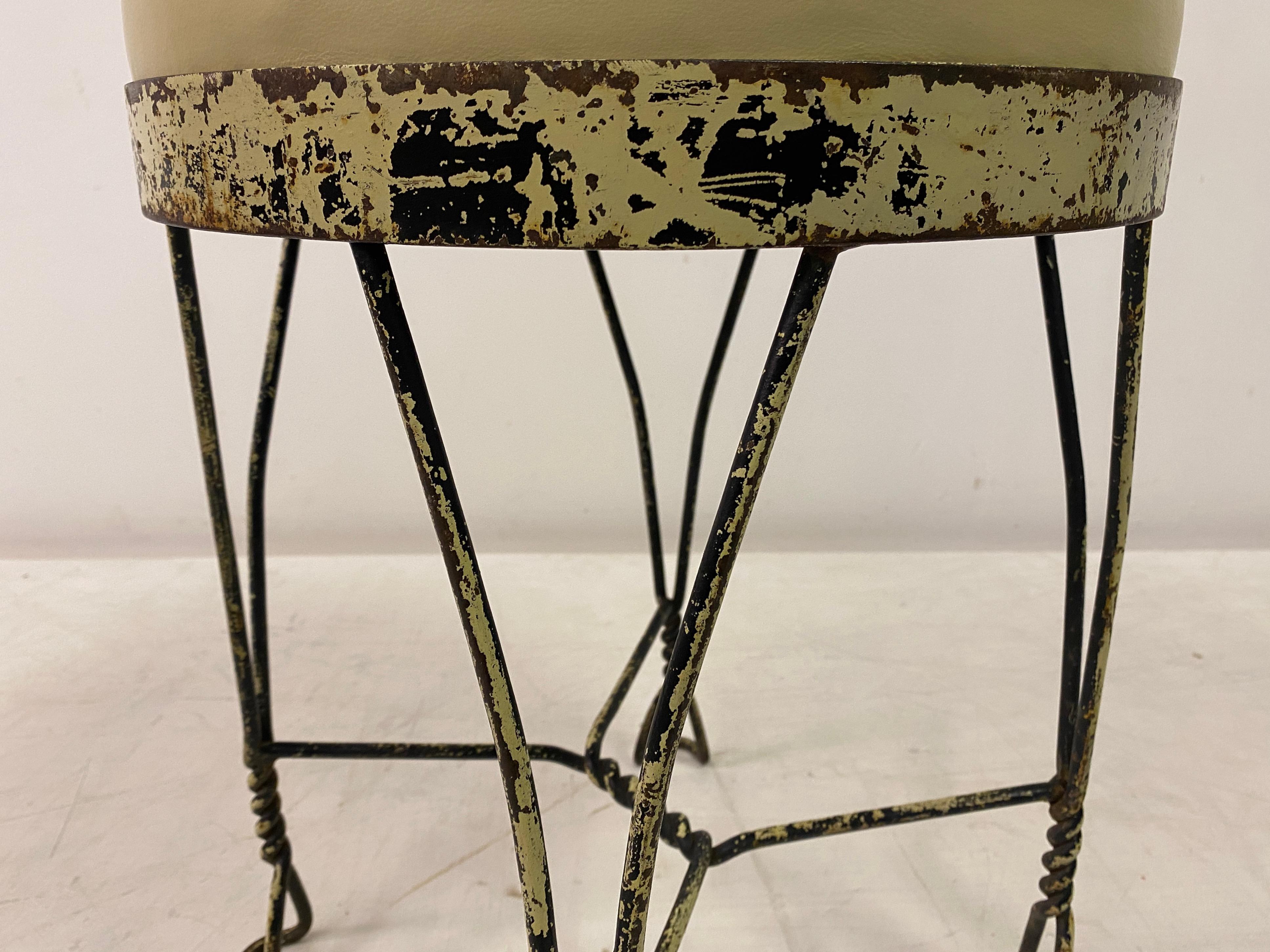 Wrought Iron And Leather Stool For Sale 4