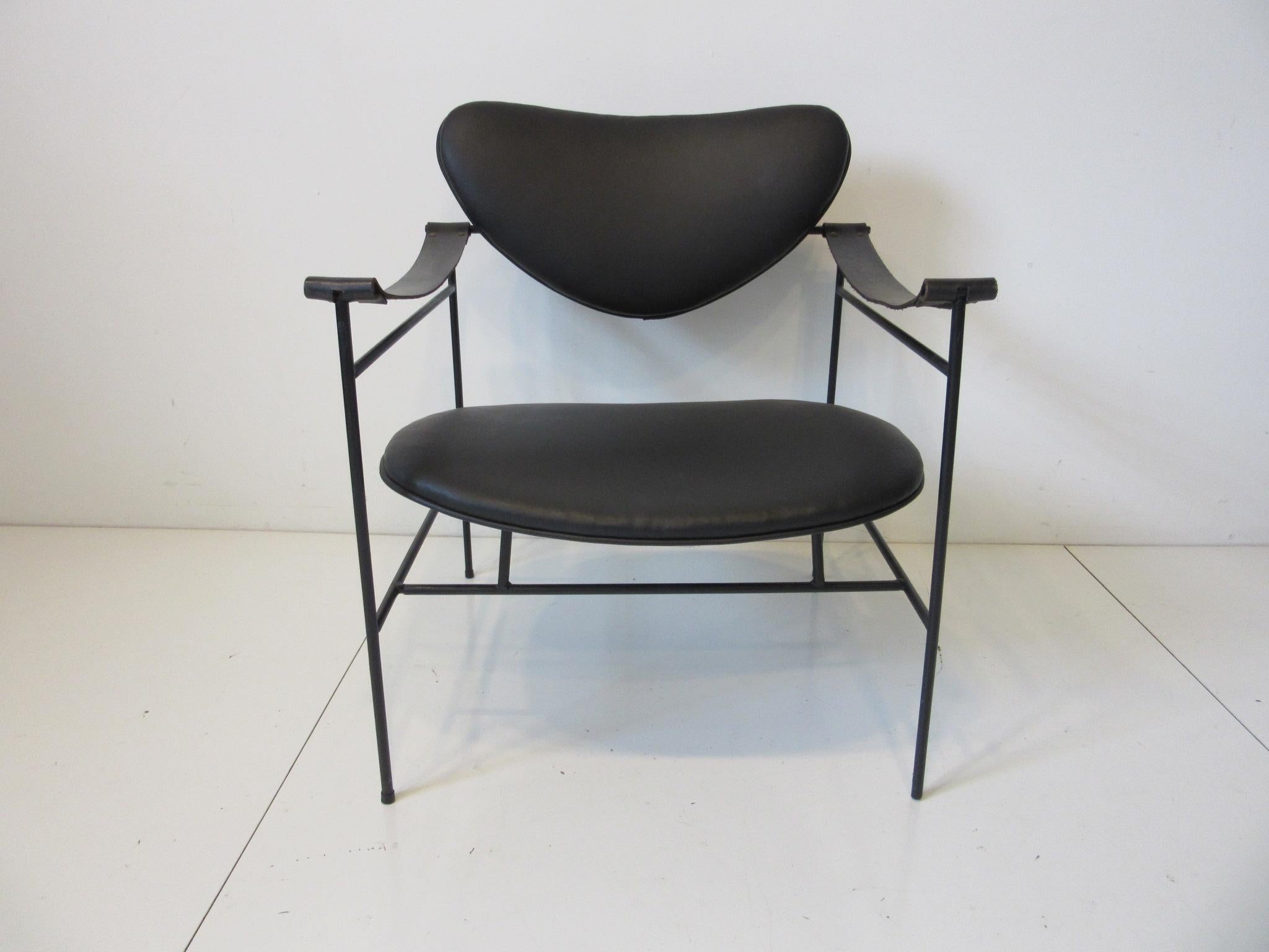 Mid Century Leather / Iron Lounge Chair For Sale 5