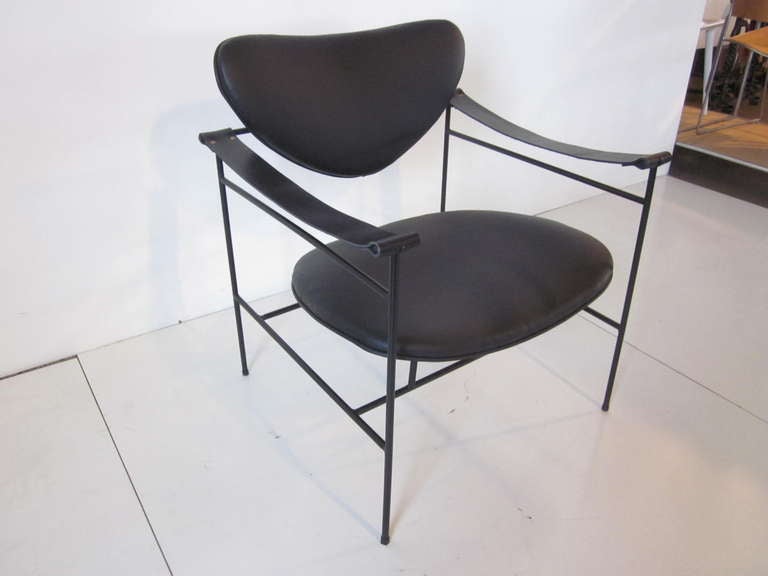 American Mid Century Leather / Iron Lounge Chair For Sale