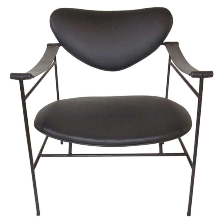 Mid Century Leather / Iron Lounge Chair For Sale
