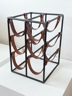 Wrought Iron and Leather Wine Rack by Arthur Umanoff ca' 1960's