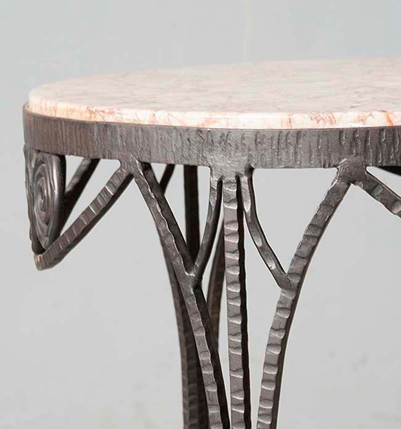 French Wrought Iron and Marble Art Deco Table, France, 1930