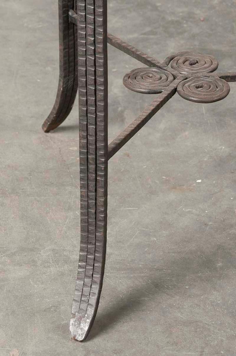 Forged Wrought Iron and Marble Art Deco Table, France, 1930