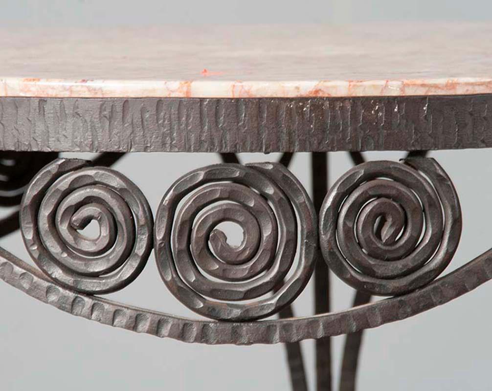 Wrought Iron and Marble Art Deco Table, France, 1930 2