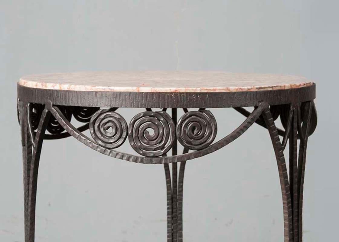 Wrought Iron and Marble Art Deco Table, France, 1930 3