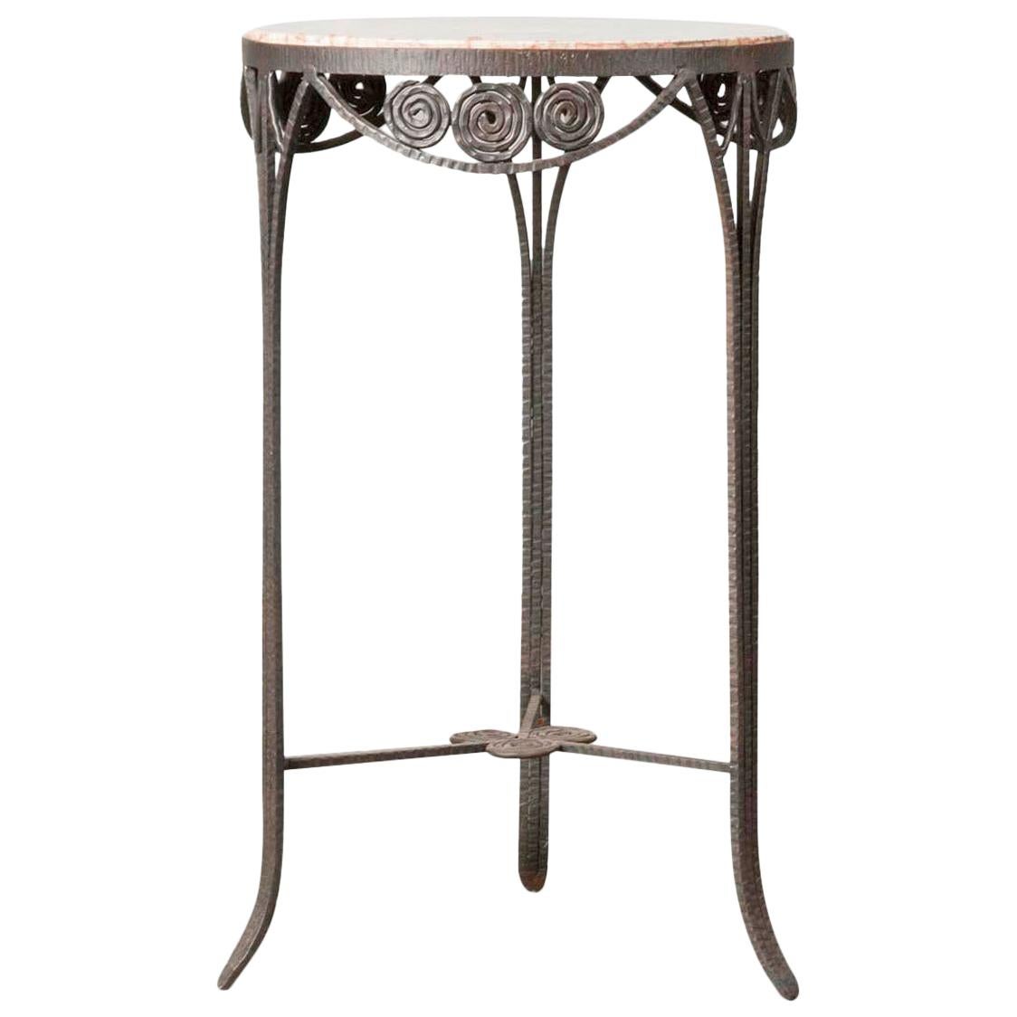 Wrought Iron and Marble Art Deco Table, France, 1930
