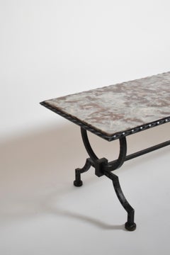 Wrought iron and marble coffee table, 1940s