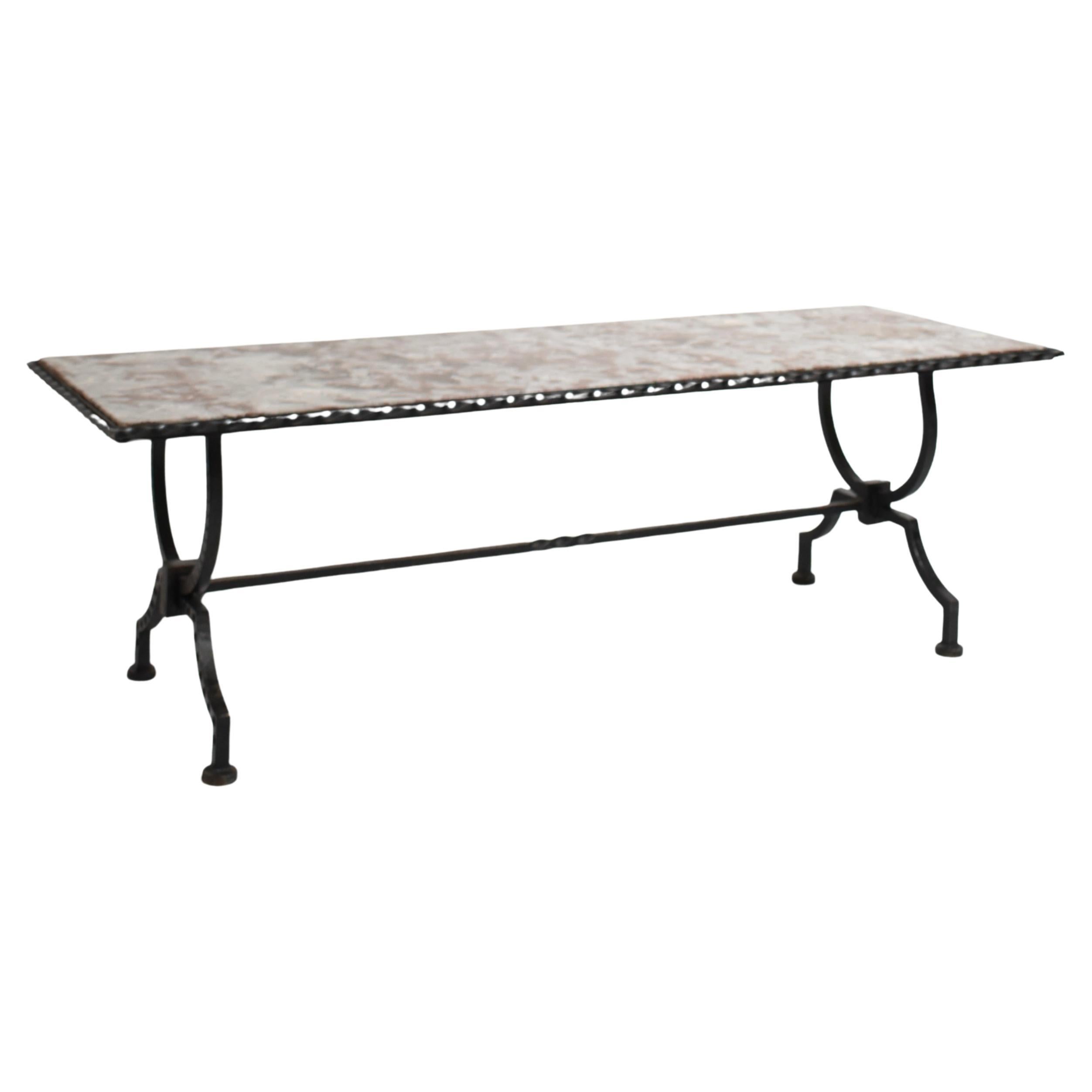 Wrought iron and marble coffee table, 1940s For Sale