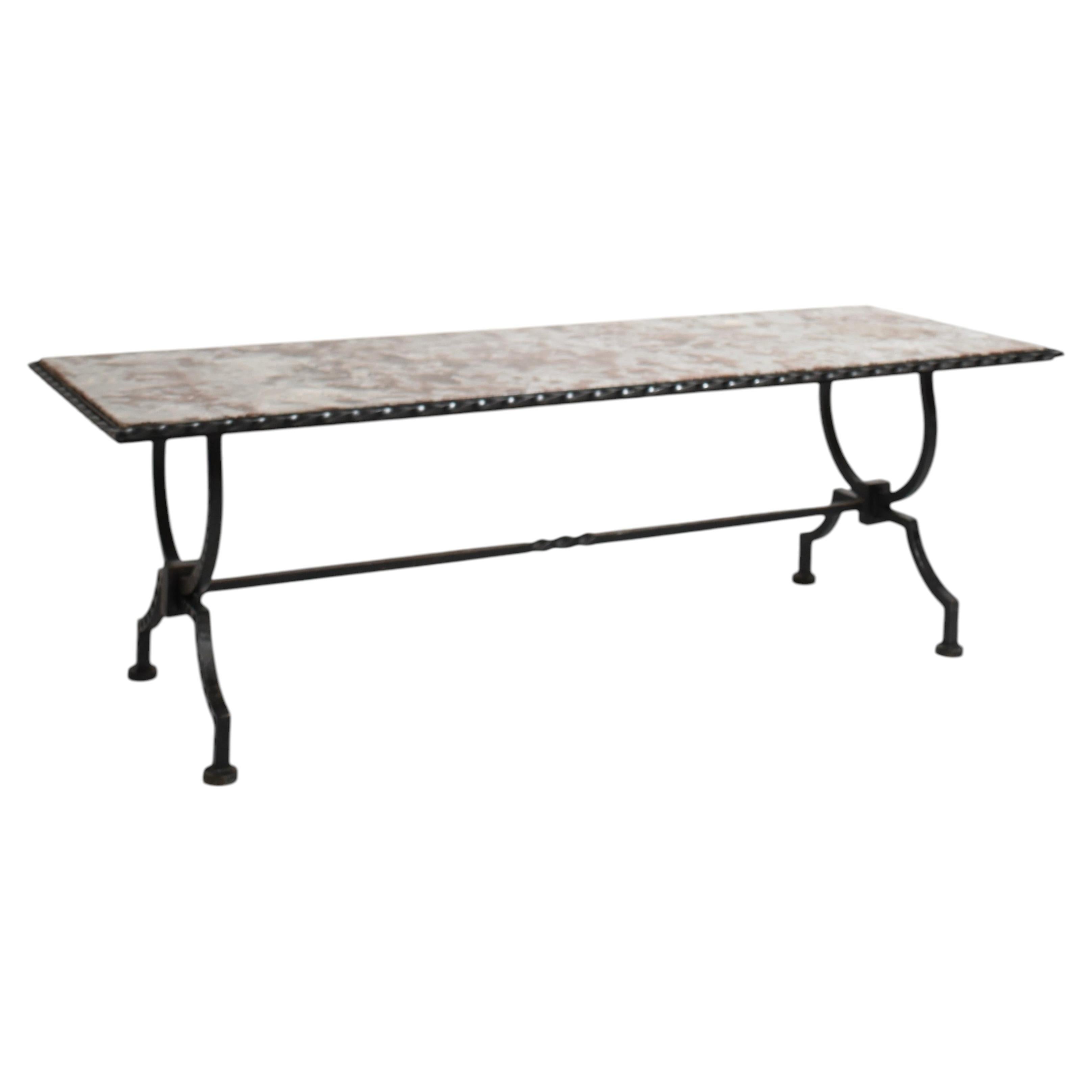 Table basse en fer forgé et marbre, années 1940