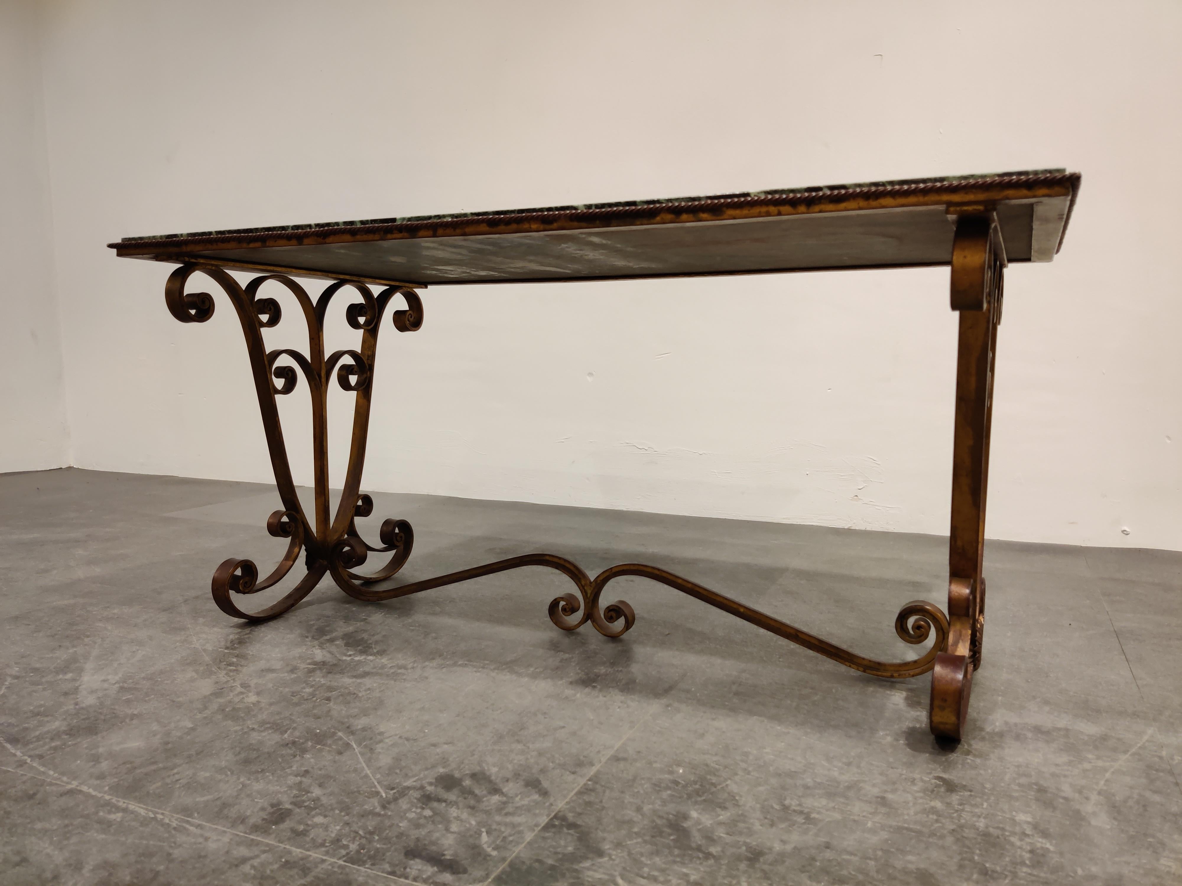 Neoclassical Wrought Iron and Marble Coffee Table, 1950s