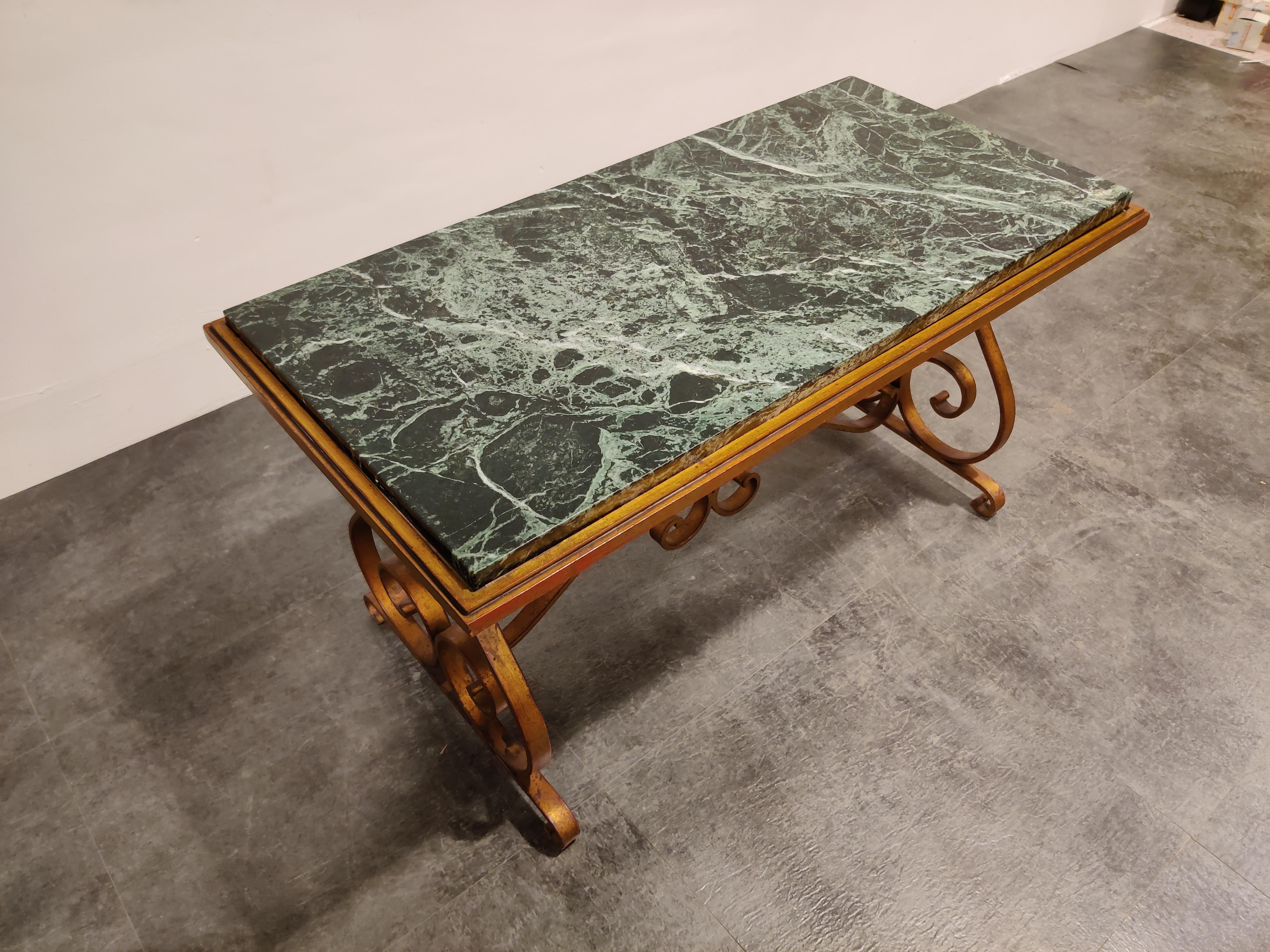 Neoclassical Wrought Iron and Marble Coffee Table, 1950s