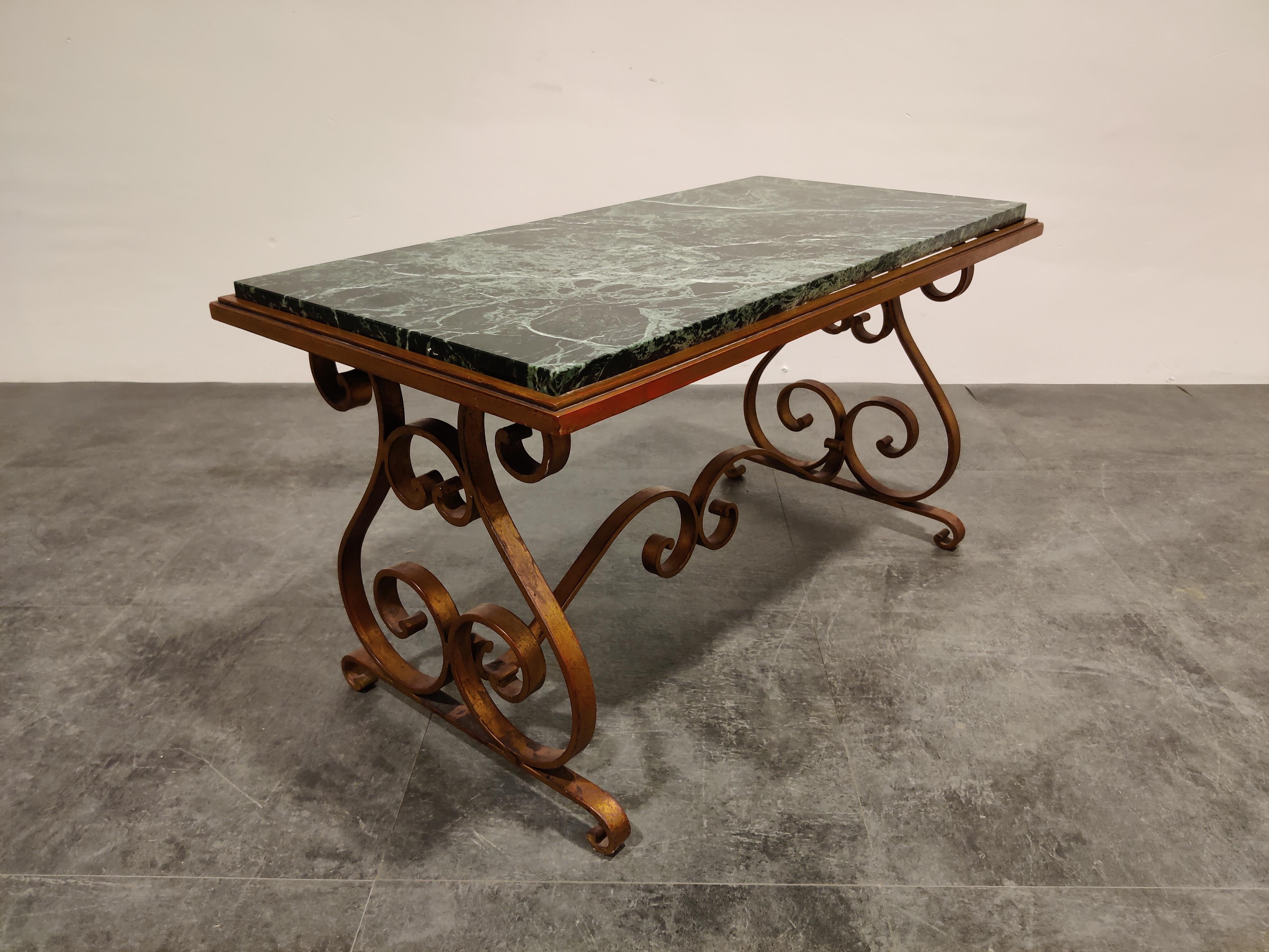French Wrought Iron and Marble Coffee Table, 1950s