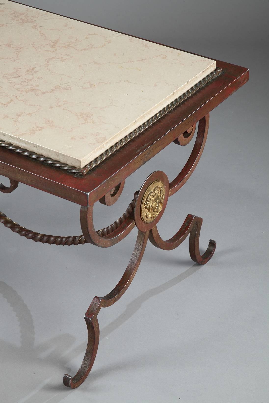 Wrought Iron and Marble Coffee Table in the Style of Gilbert Poillerat 4