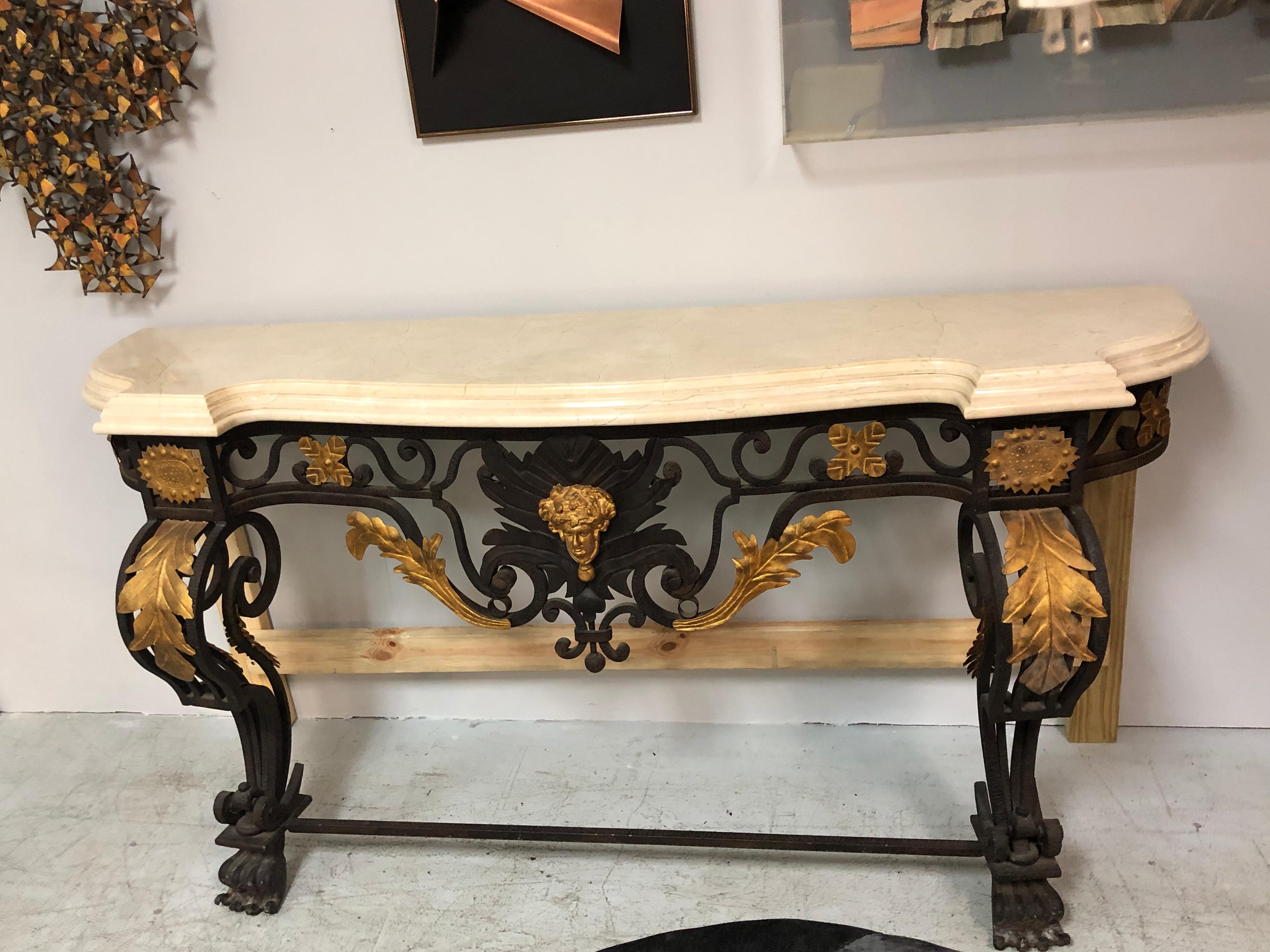 Wrought Iron and Marble Console Table with Lion Paws 7