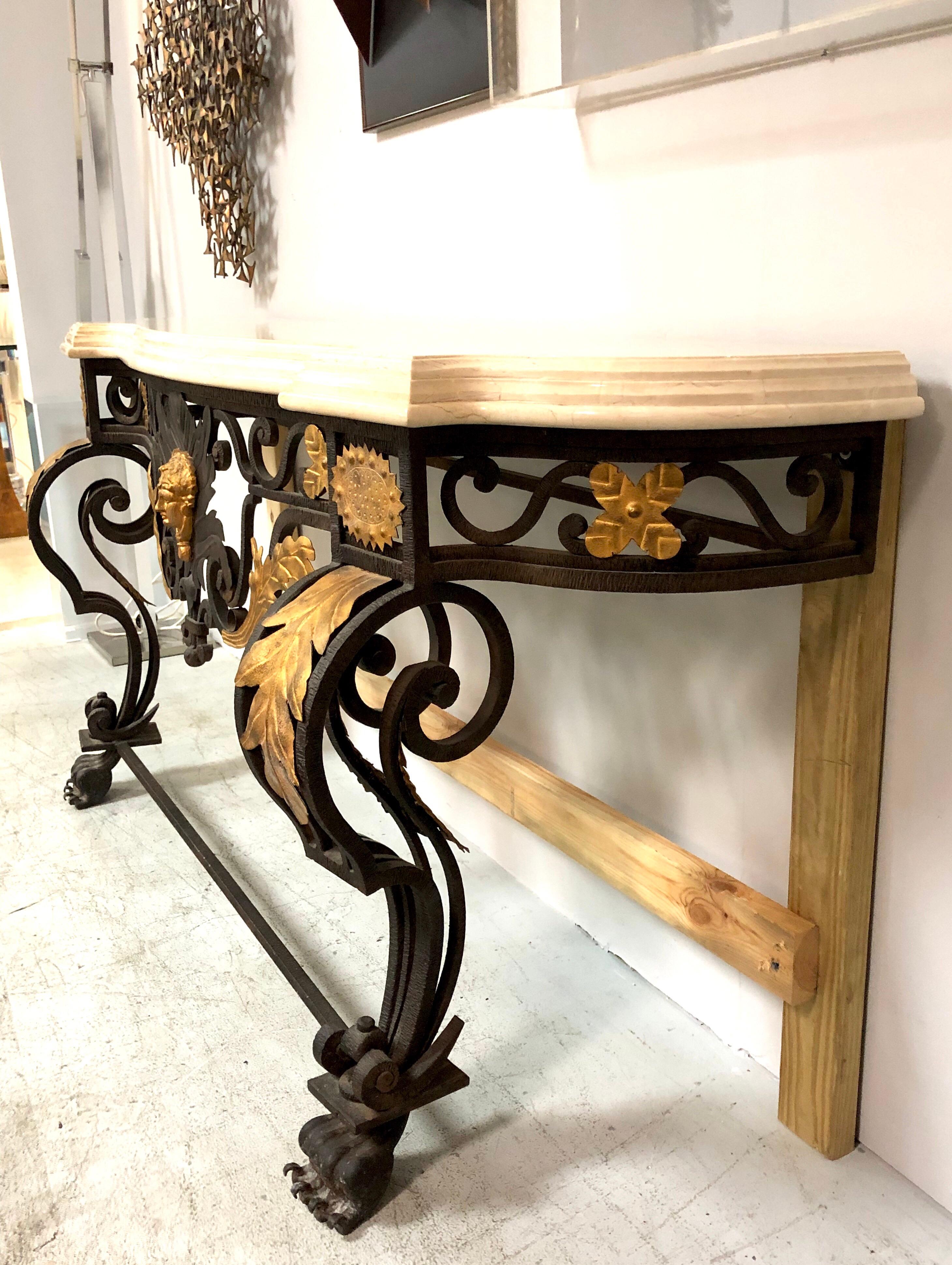 Wrought Iron and Marble Console Table with Lion Paws 8