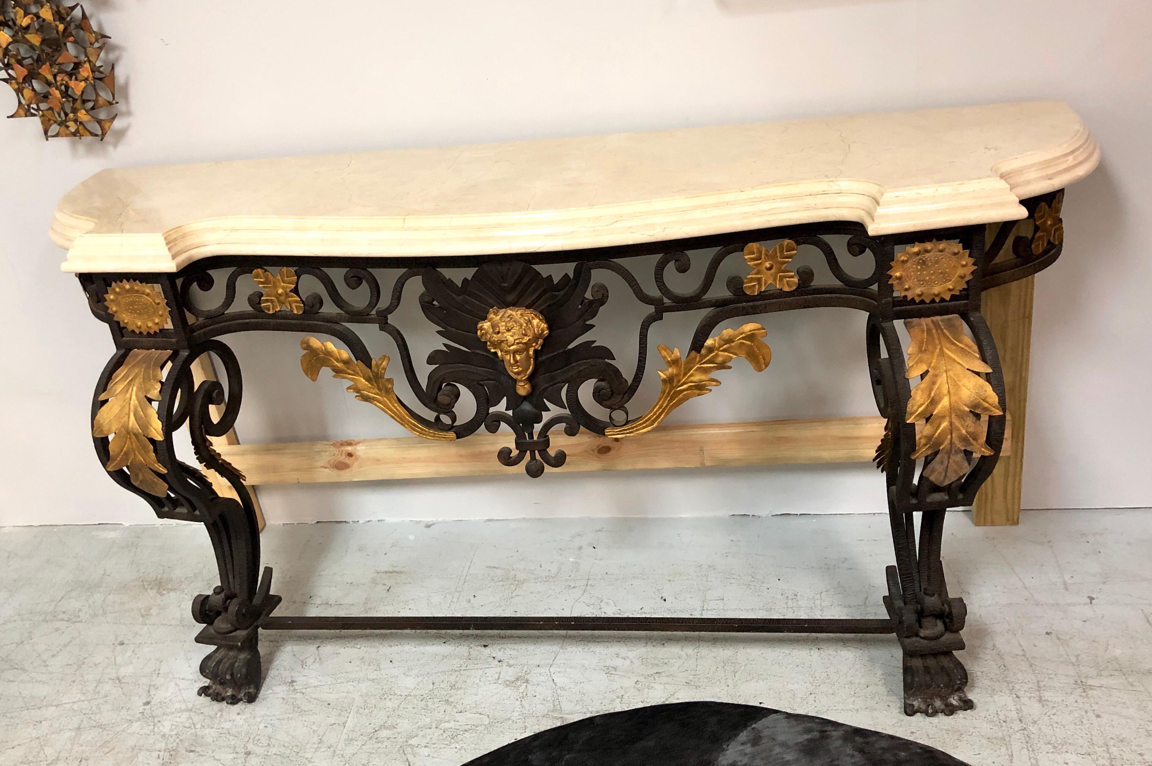 Wrought Iron and Marble Console Table with Lion Paws 9
