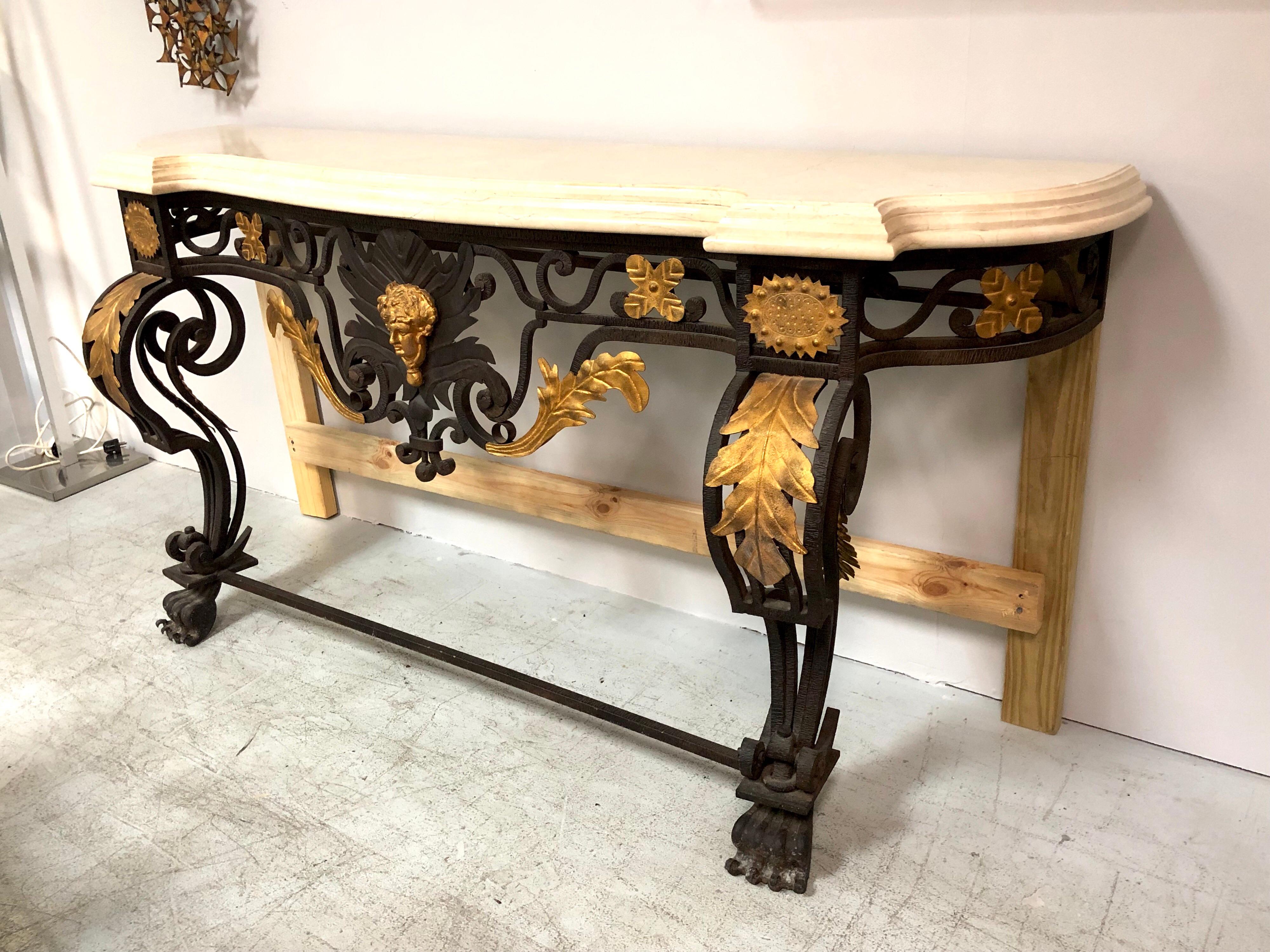 Wrought Iron and Marble Console Table with Lion Paws 10
