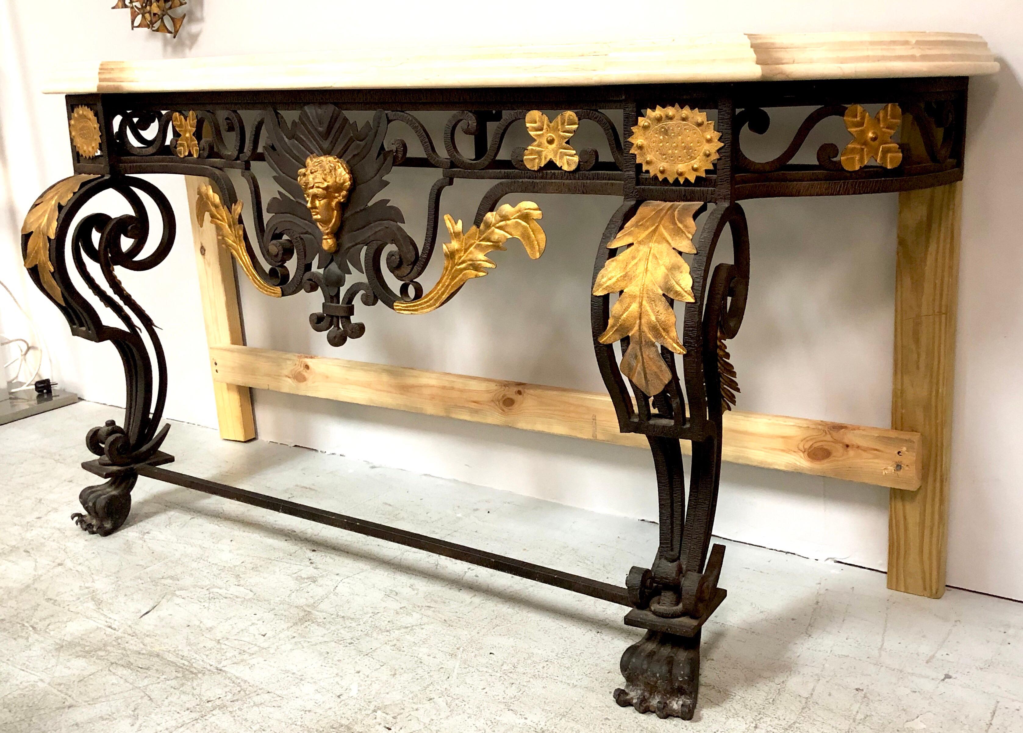 Wrought Iron and Marble Console Table with Lion Paws 11