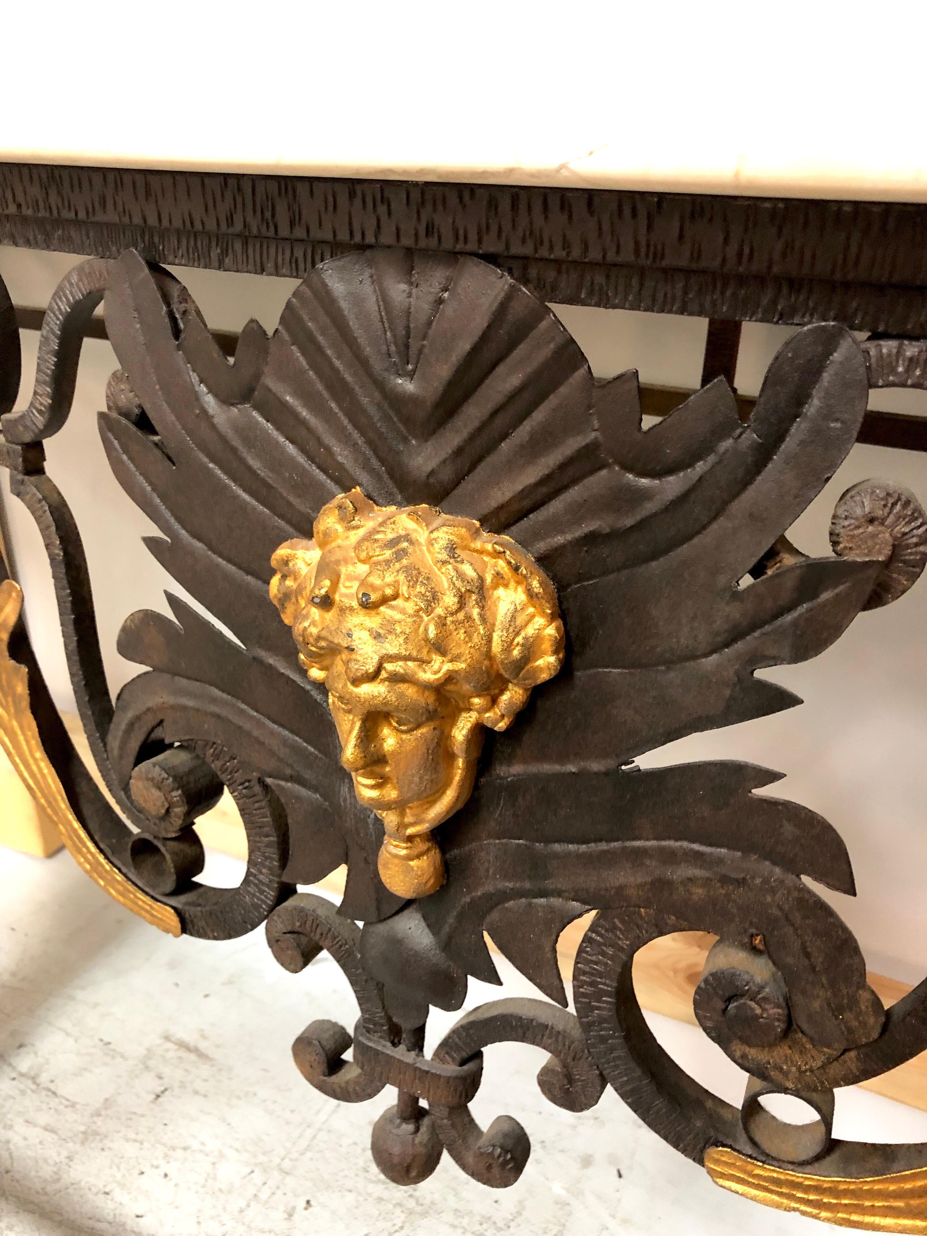 Wrought Iron and Marble Console Table with Lion Paws In Good Condition In Miami, FL