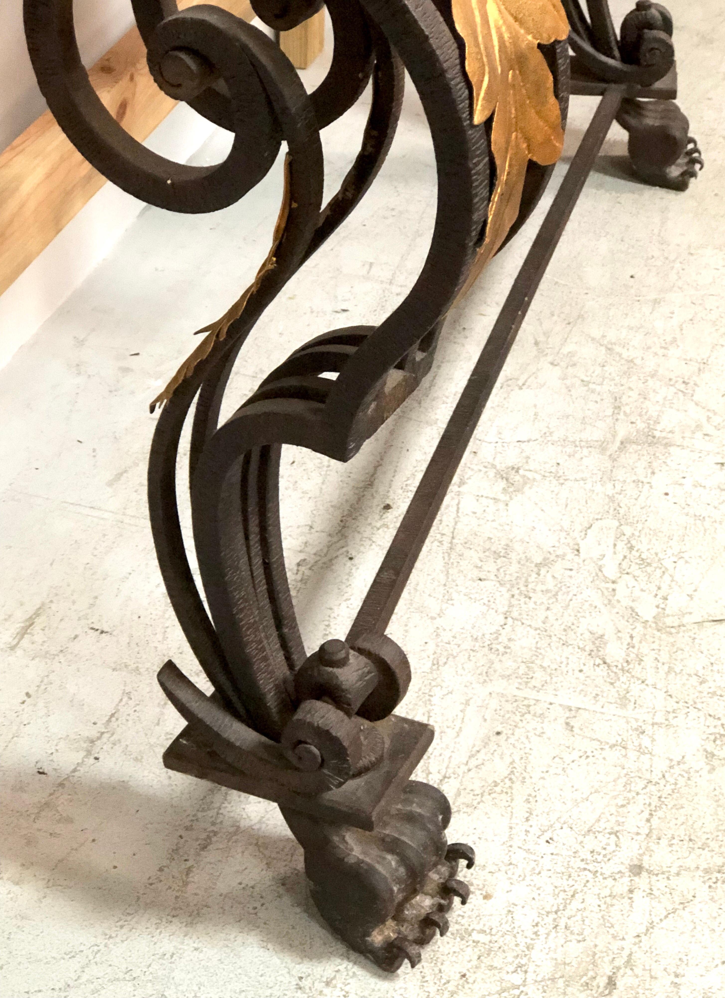 Wrought Iron and Marble Console Table with Lion Paws 3