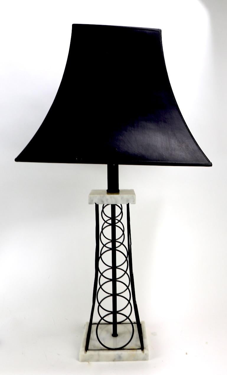 Wrought Iron and Marble Eiffel Tower Oil Derrick Form Table Lamp After Weinberg For Sale 3