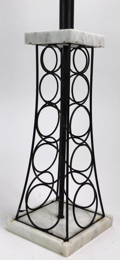 Wrought Iron and Marble Eiffel Tower Oil Derrick Form Table Lamp After Weinberg