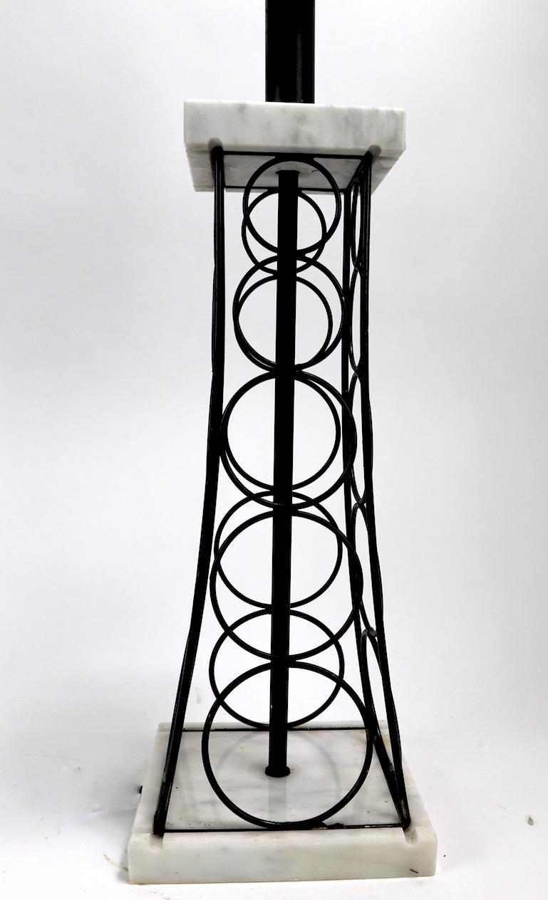 Mid-Century Modern Wrought Iron and Marble Eiffel Tower Oil Derrick Form Table Lamp After Weinberg For Sale