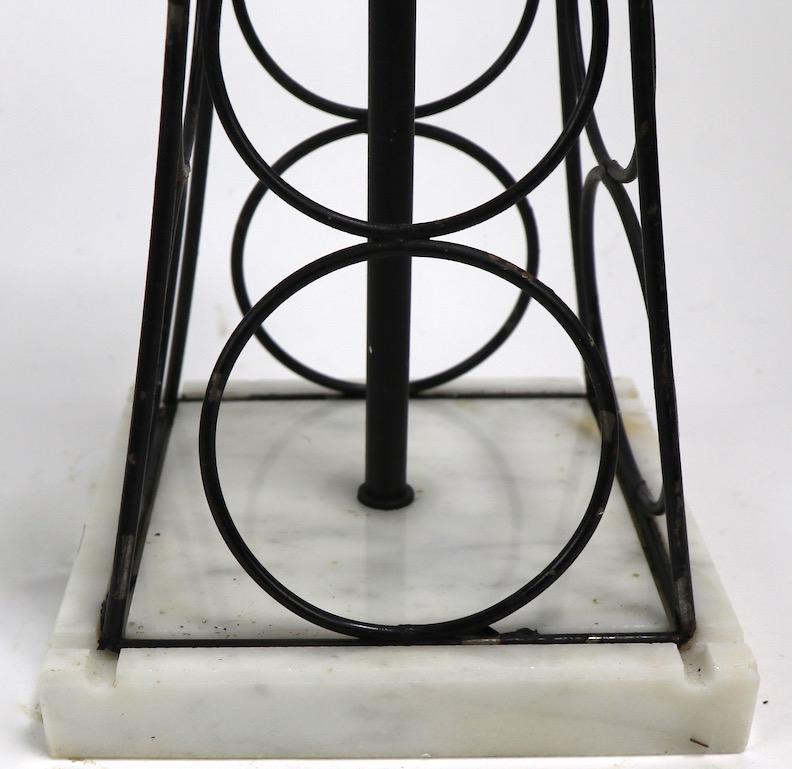 Wrought Iron and Marble Eiffel Tower Oil Derrick Form Table Lamp After Weinberg In Good Condition For Sale In New York, NY