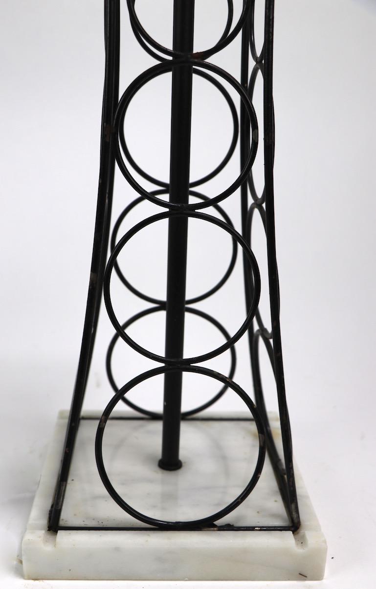 20th Century Wrought Iron and Marble Eiffel Tower Oil Derrick Form Table Lamp After Weinberg For Sale