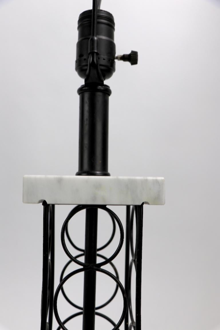 Wrought Iron and Marble Eiffel Tower Oil Derrick Form Table Lamp After Weinberg For Sale 1