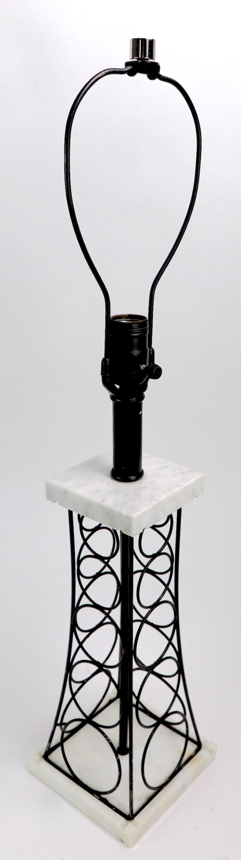 Wrought Iron and Marble Eiffel Tower Oil Derrick Form Table Lamp After Weinberg For Sale 2