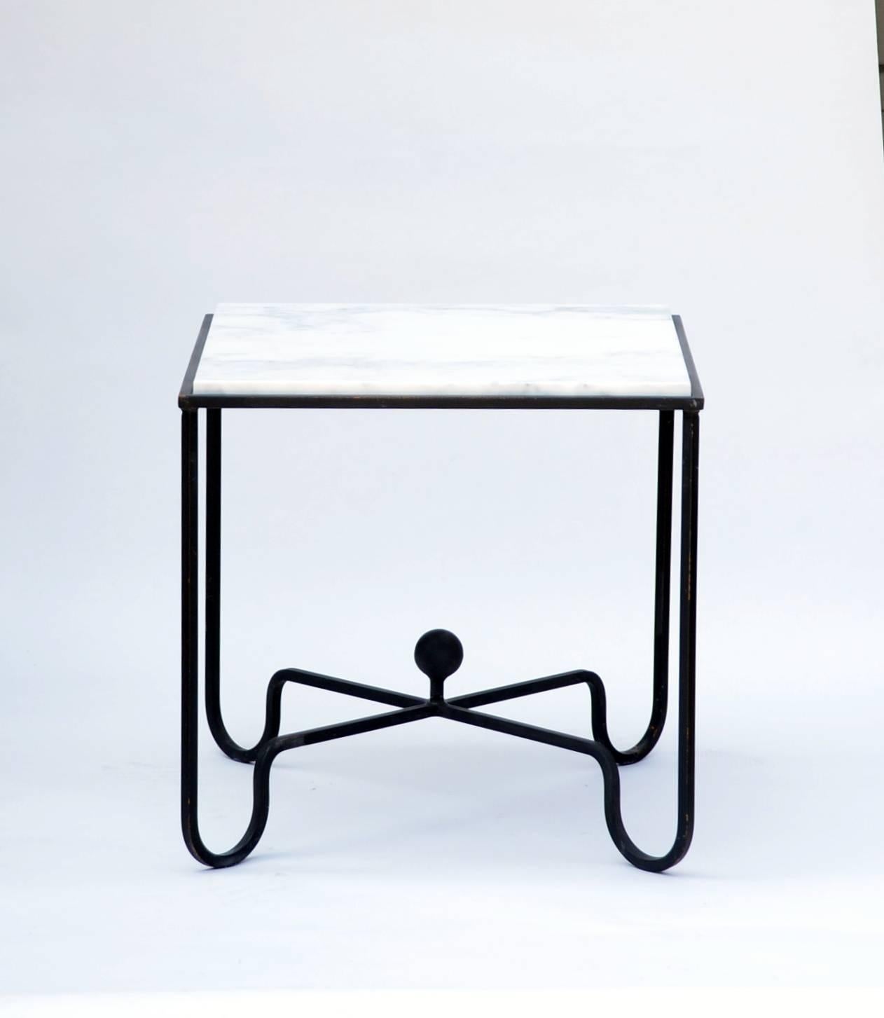 Modern Wrought Iron and Marble 'Entretoise' Side Table by Design Frères For Sale