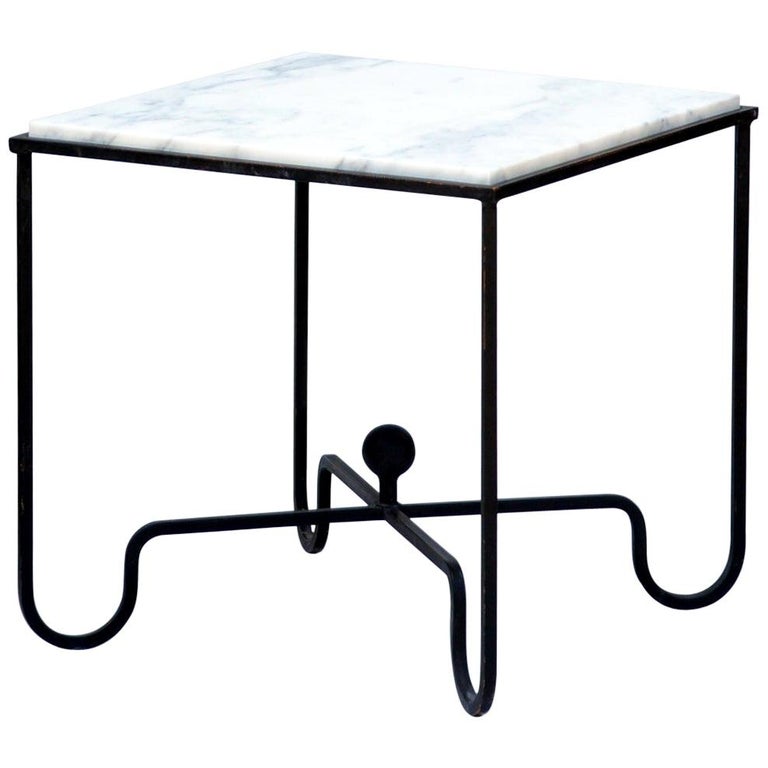 Wrought Iron and Marble 'Entretoise' Side Table by Design Frères For Sale