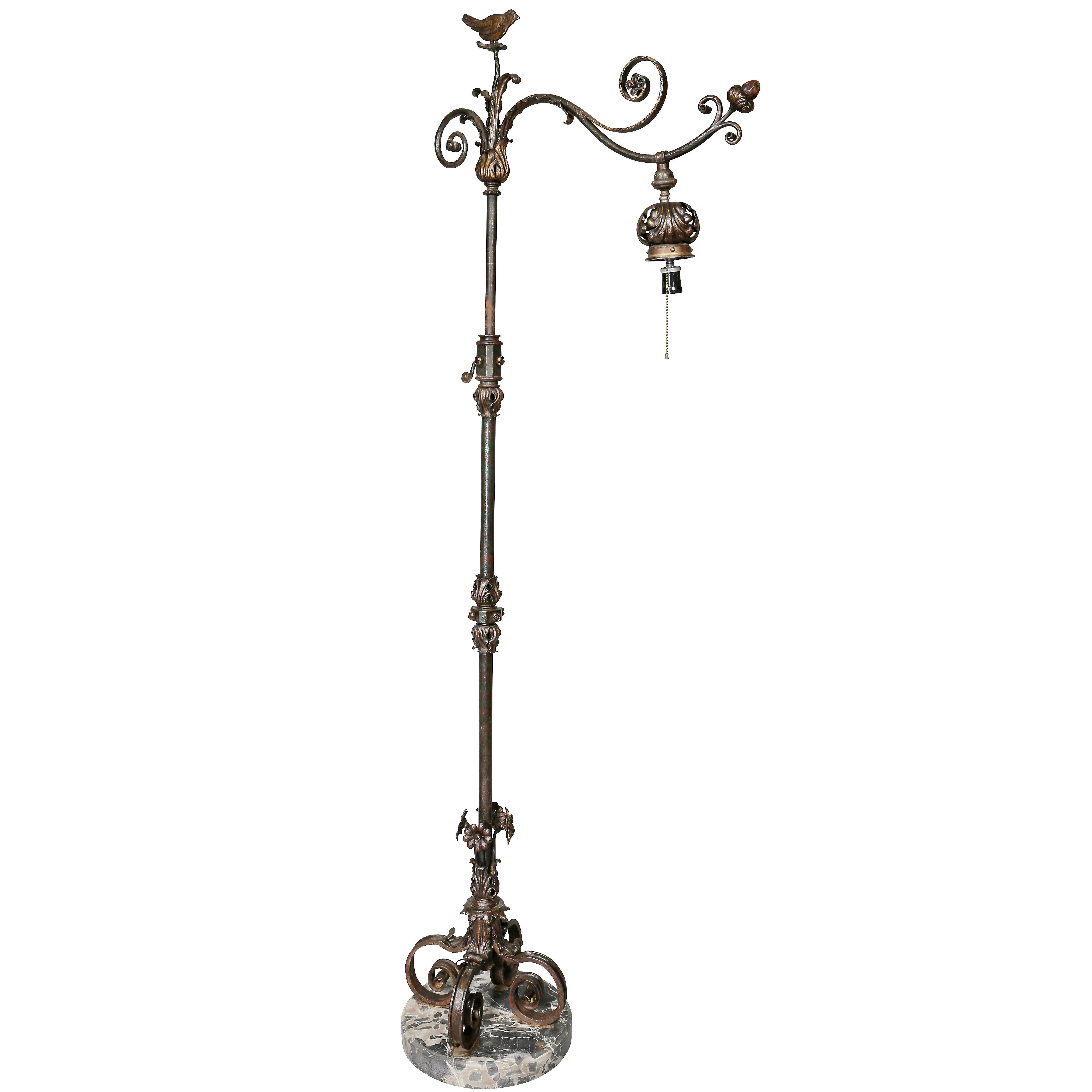 Wrought Iron and Marble Floor Lamp