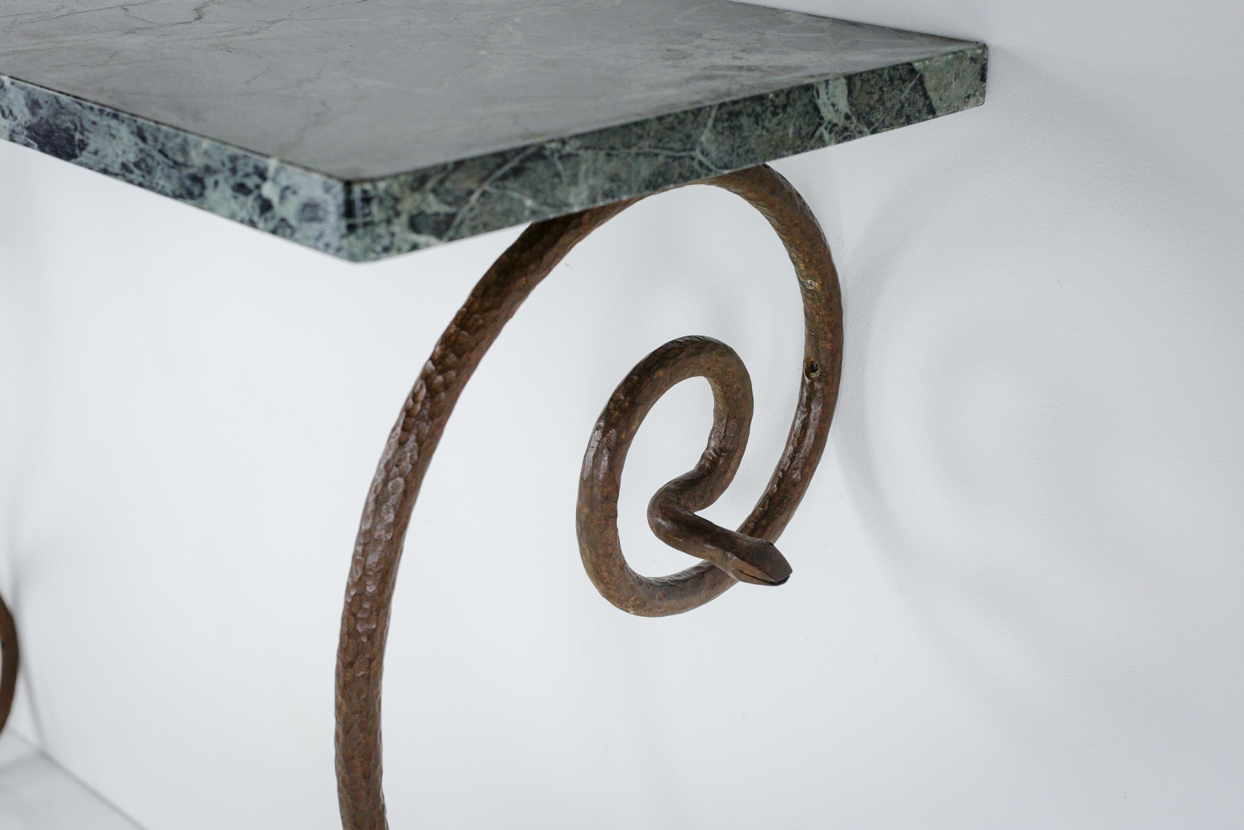 Wrought Iron and Marble Serpent Console in the Manner of Paul Poiret For Sale 6