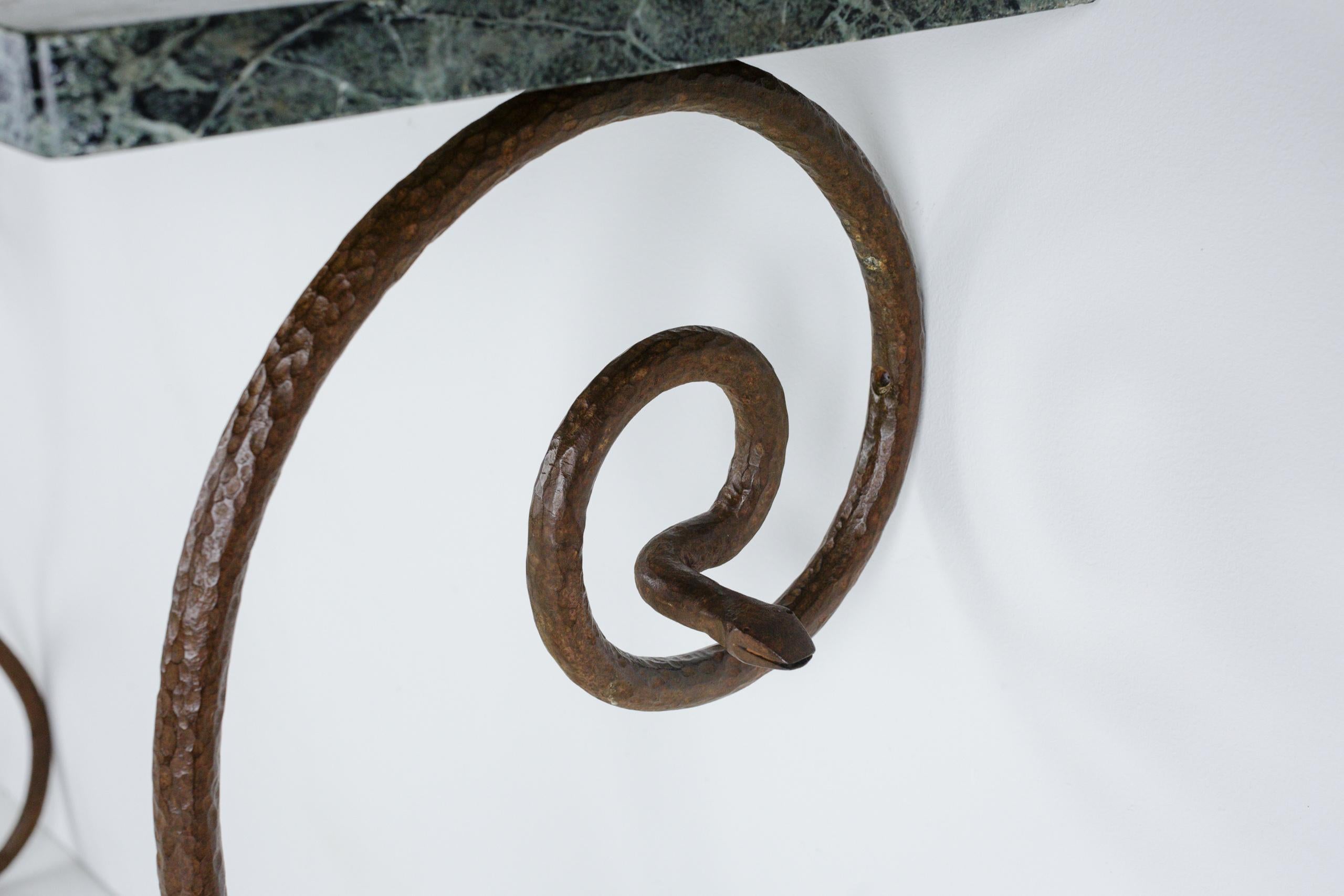 Wrought Iron and Marble Serpent Console in the Manner of Paul Poiret For Sale 7
