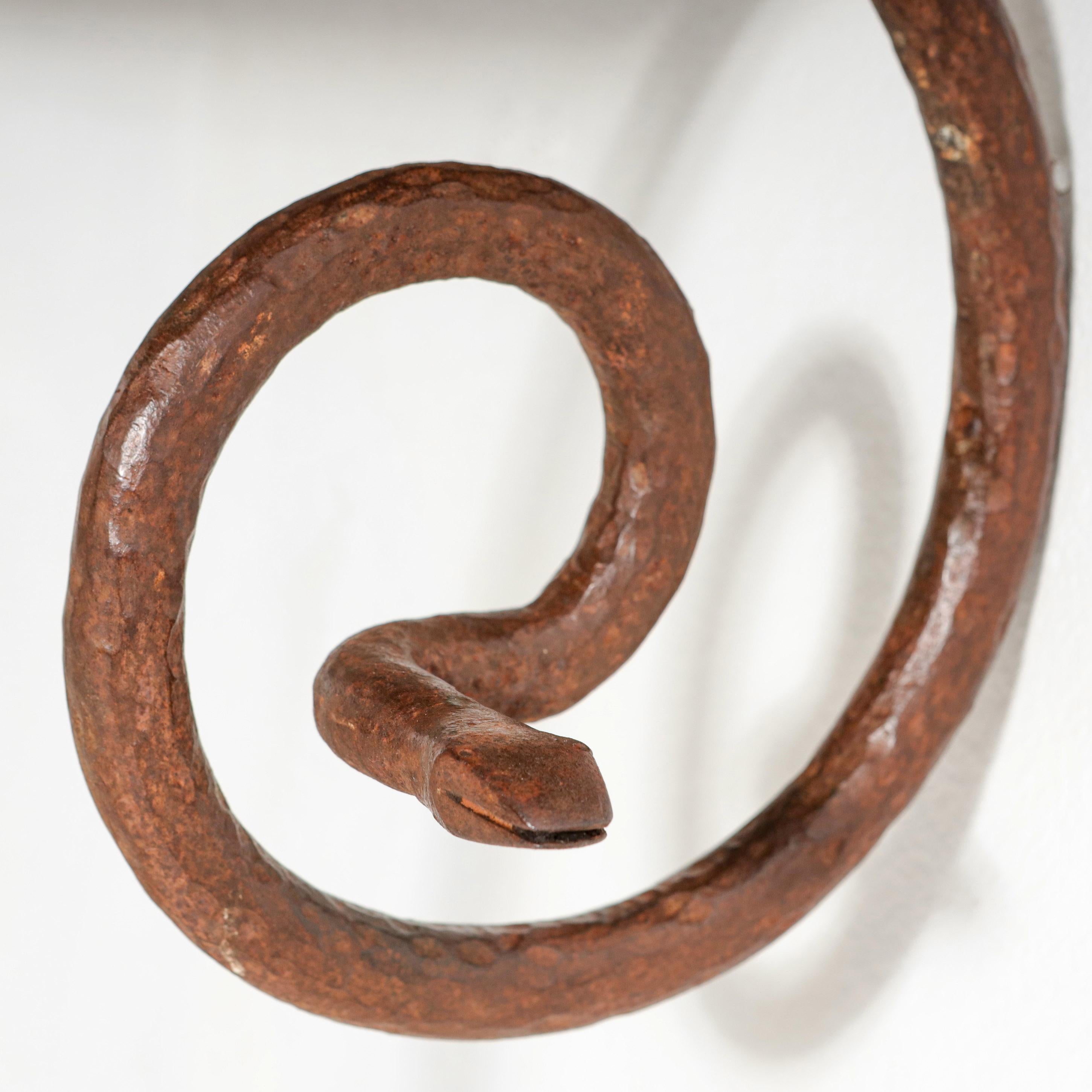 Wrought Iron and Marble Serpent Console in the Manner of Paul Poiret In Good Condition For Sale In Pease pottage, West Sussex