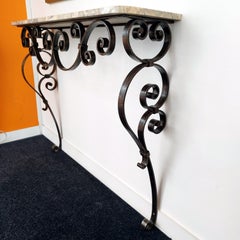 Wrought iron and marble top wall console