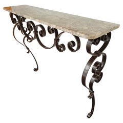 Wrought iron and marble top wall console