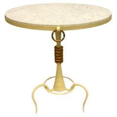 Wrought iron and marble tripod pedestal table circa 1940