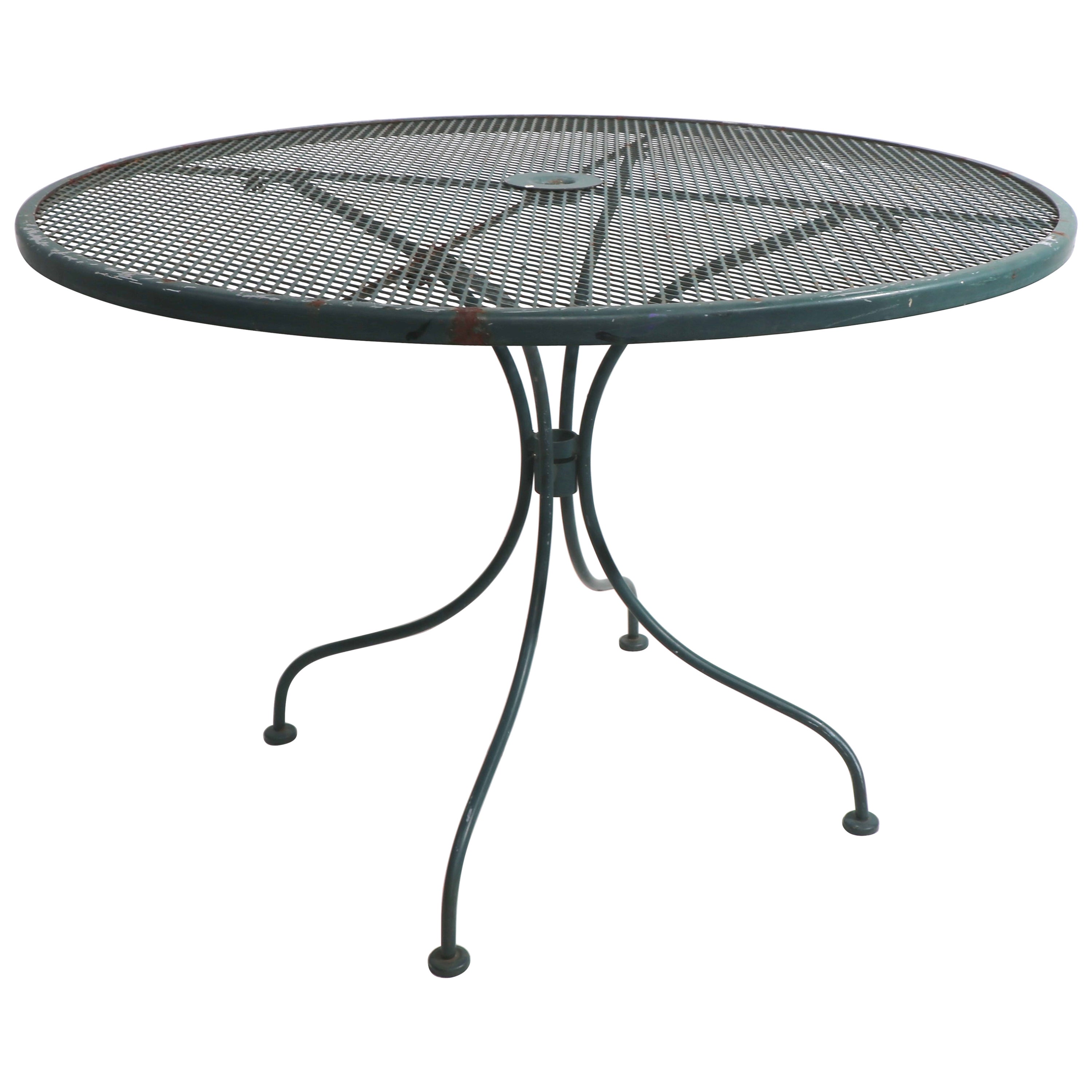 Wrought Iron and Metal Mesh Garden Patio Cafe Dining Table Att. to Woodard
