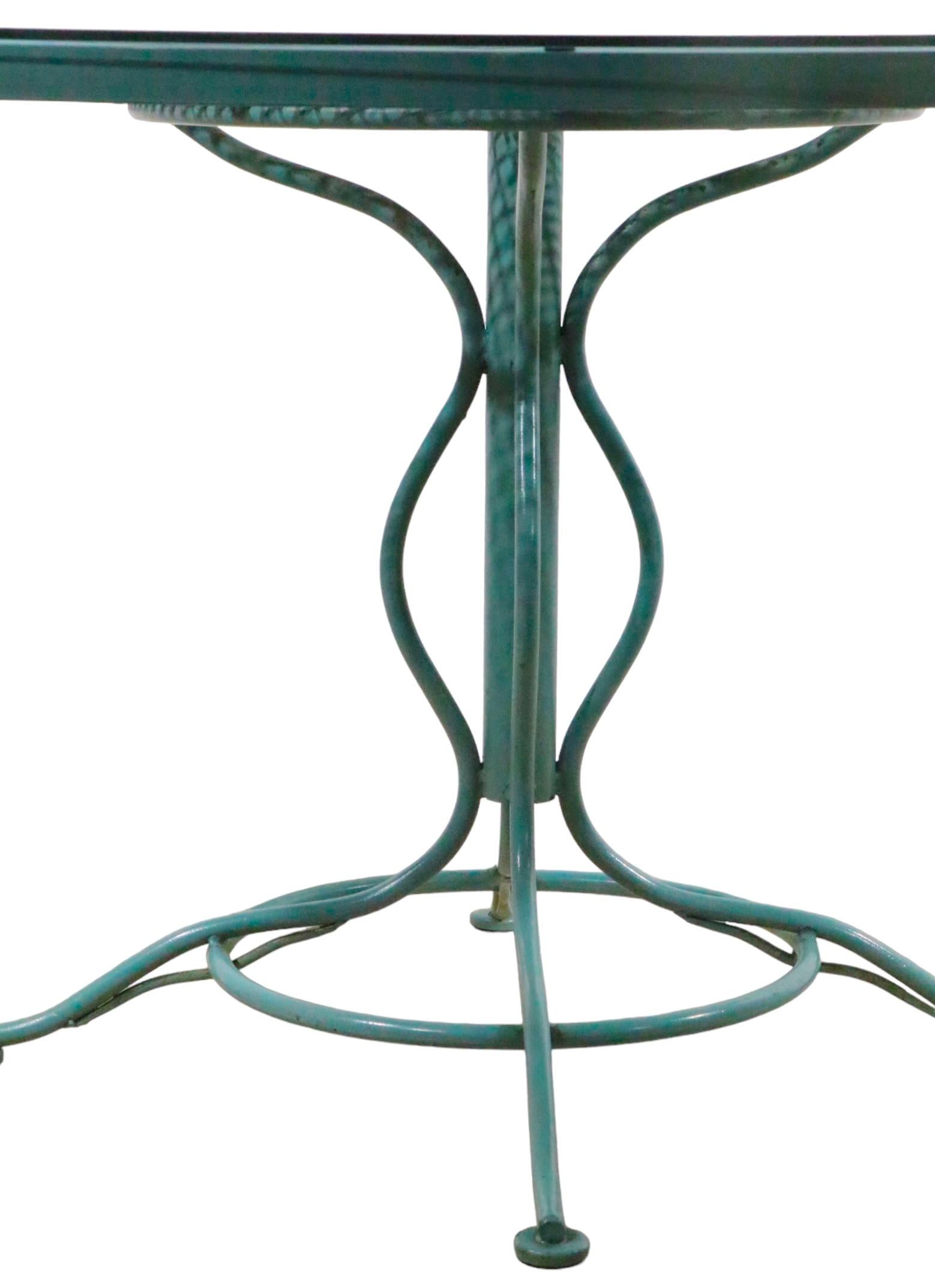 American Wrought Iron and Metal Mesh Garden Patio Sculptura Dining Table by Woodard  For Sale