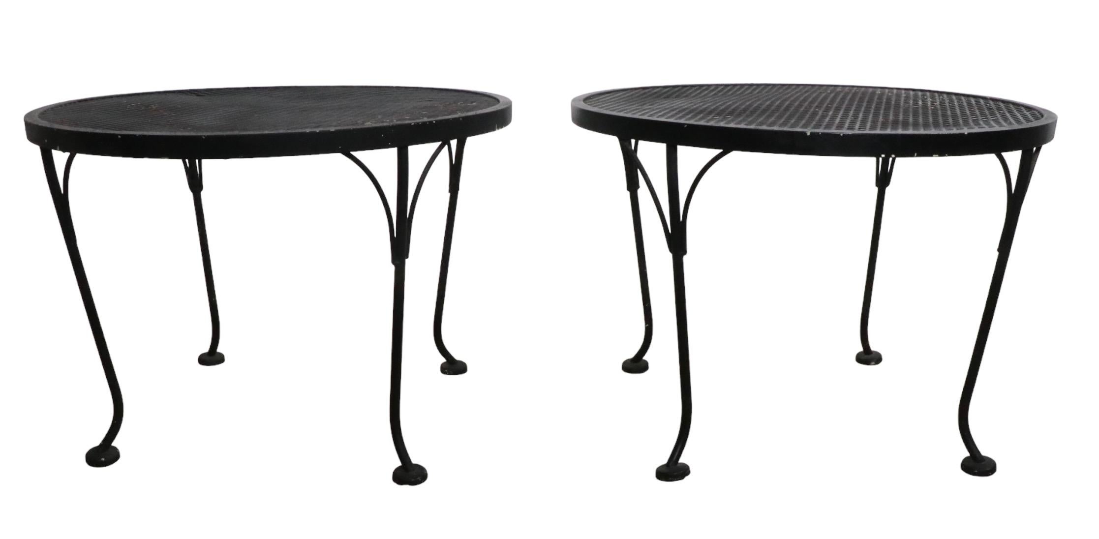 Wrought Iron and Metal Mesh Garden Patio Poolside Side Tables by Woodard 3