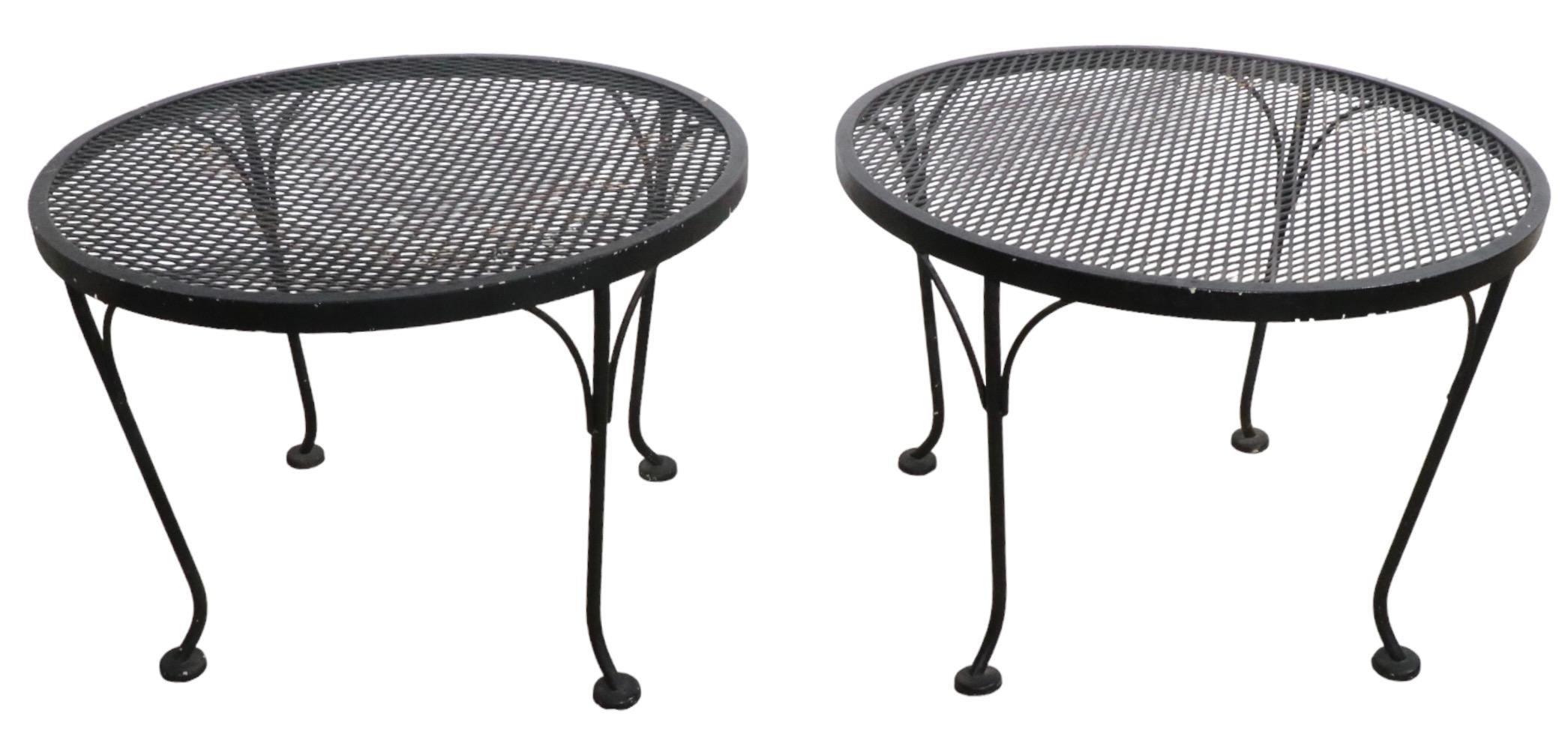 Wrought Iron and Metal Mesh Garden Patio Poolside Side Tables by Woodard 4