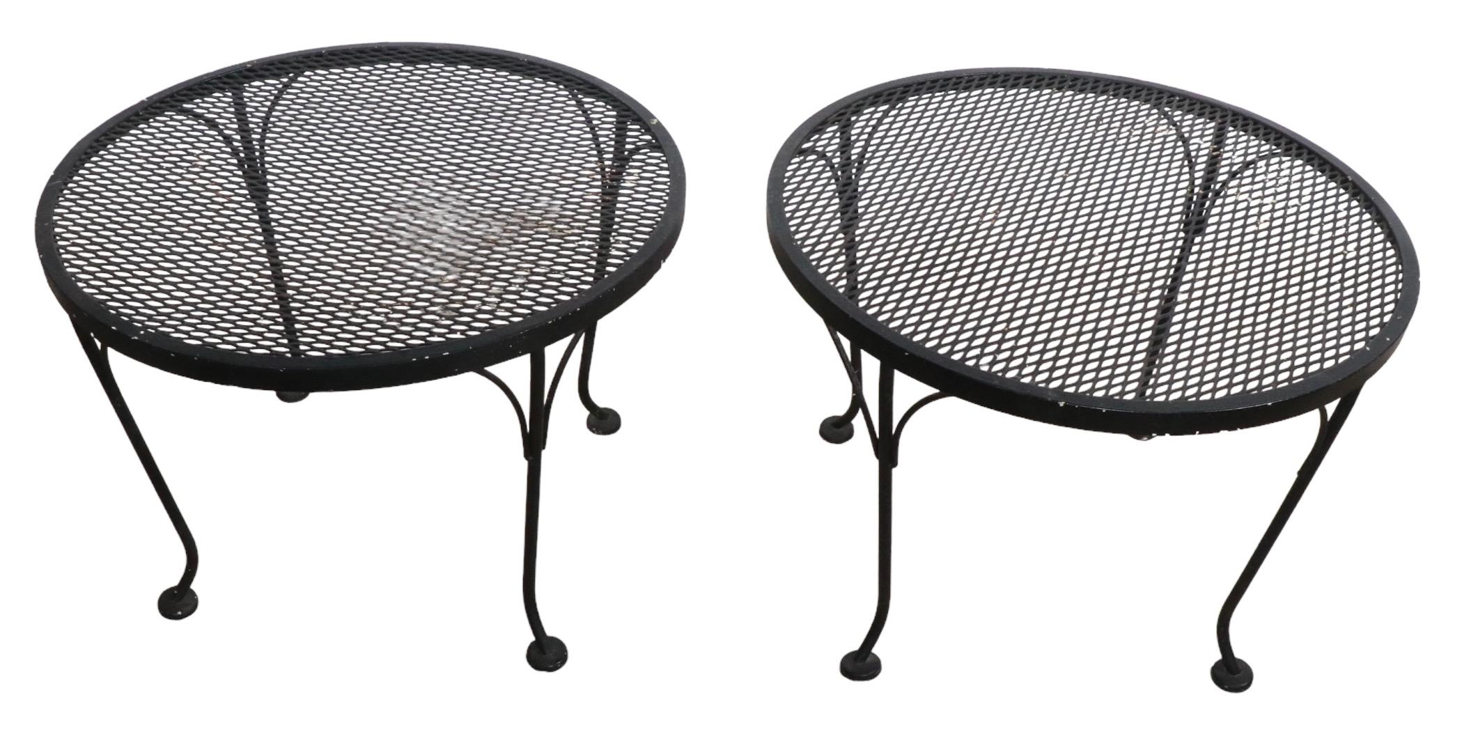 Wrought Iron and Metal Mesh Garden Patio Poolside Side Tables by Woodard 5