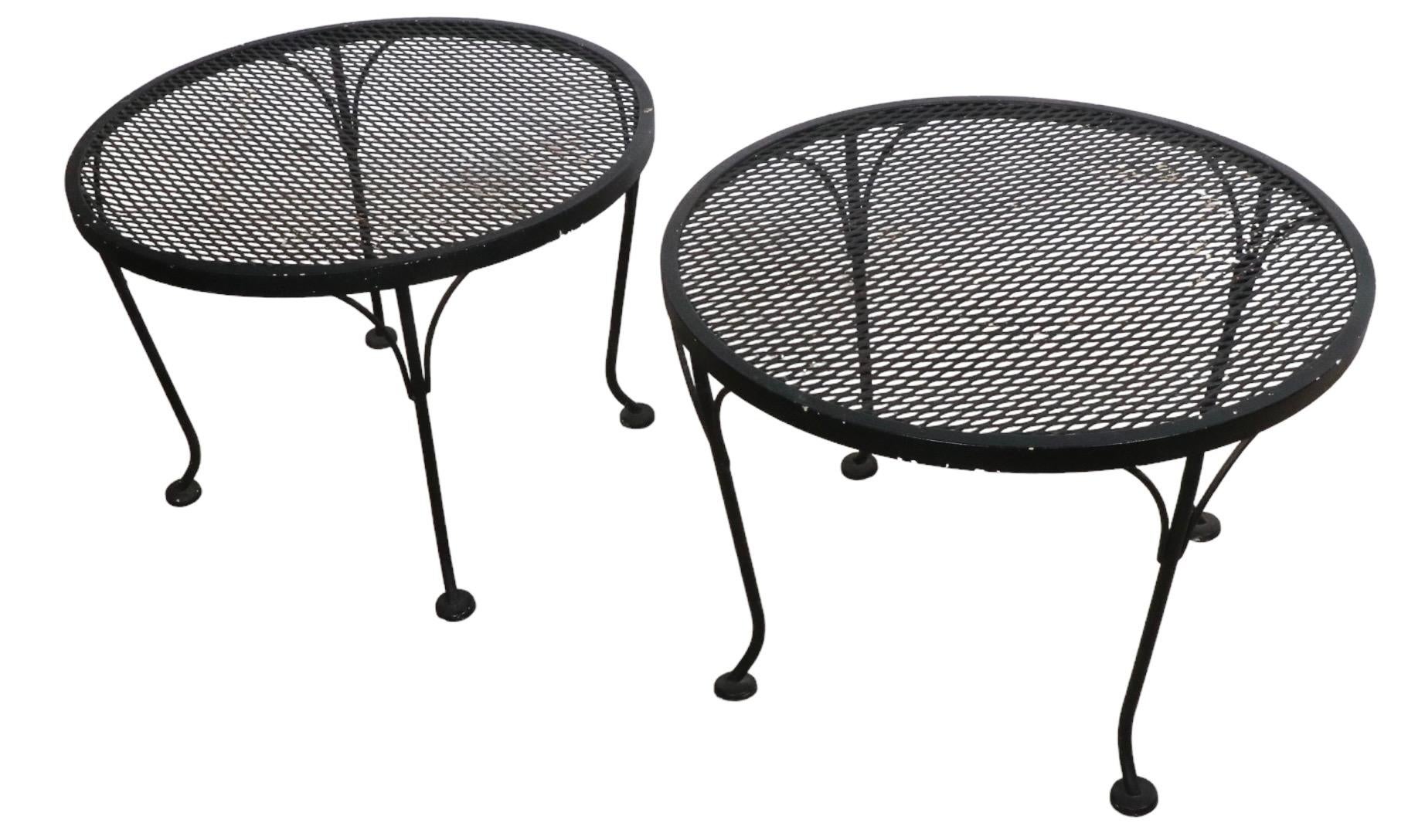 Wrought Iron and Metal Mesh Garden Patio Poolside Side Tables by Woodard 6